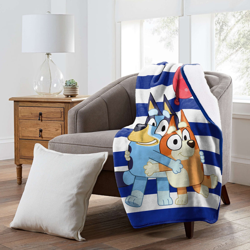 Cozy Fleece Happy Hugs Kids Silk Touch Throw Blanket with Sherpa Reverse, 46 x 60 inches Blue – Soft Plush Fleece Throw Blanket - Luxury Knitted Decorative Throw Blanket with Fringes Detail