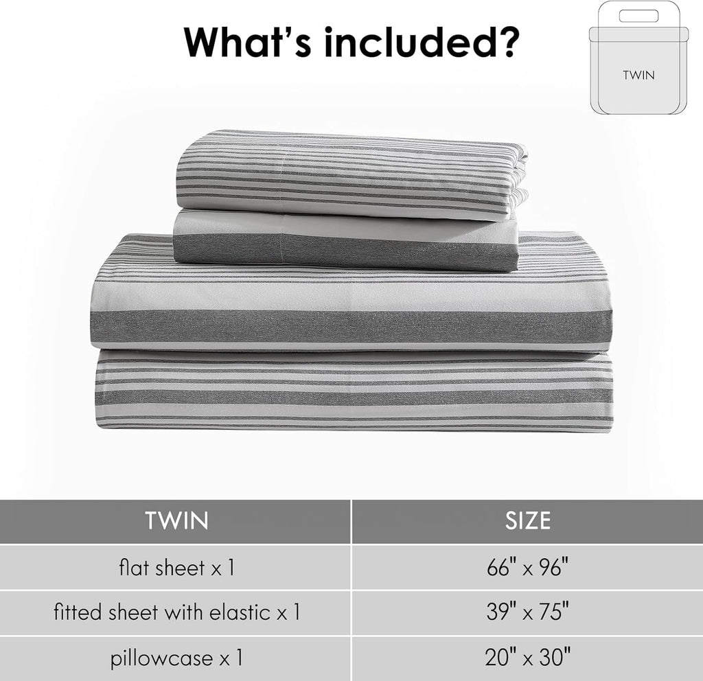 Wrinkle-Resistant Home 3-Piece Twin Microfiber Classic Stripe Bed Sheet Set, Super Soft, Breathable Stripe Bedding with 16 inches Deep ... - Cooling Hotel Quality Bedding Sheets and Pillowcases Detail