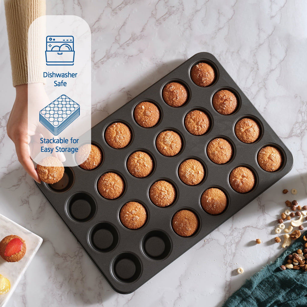 Time-Saving 24 Cavity Mini Muffin Pan, Non-Stick Bakeware,1.8 inch Diameter Cups,Gray,Carbon Steel - Multi-Functional Manual Food Chopper & Slicer Detail