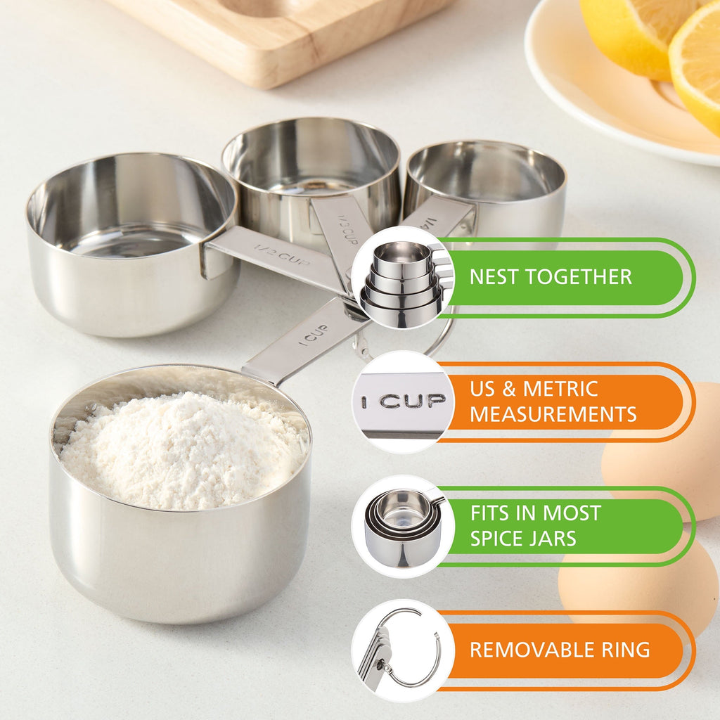 Multi-Functional Kitchen Stainless Steel 4-Piece Nesting Measuring Cups - Kitchen Gadget Tool for Quick Food Prep Detail