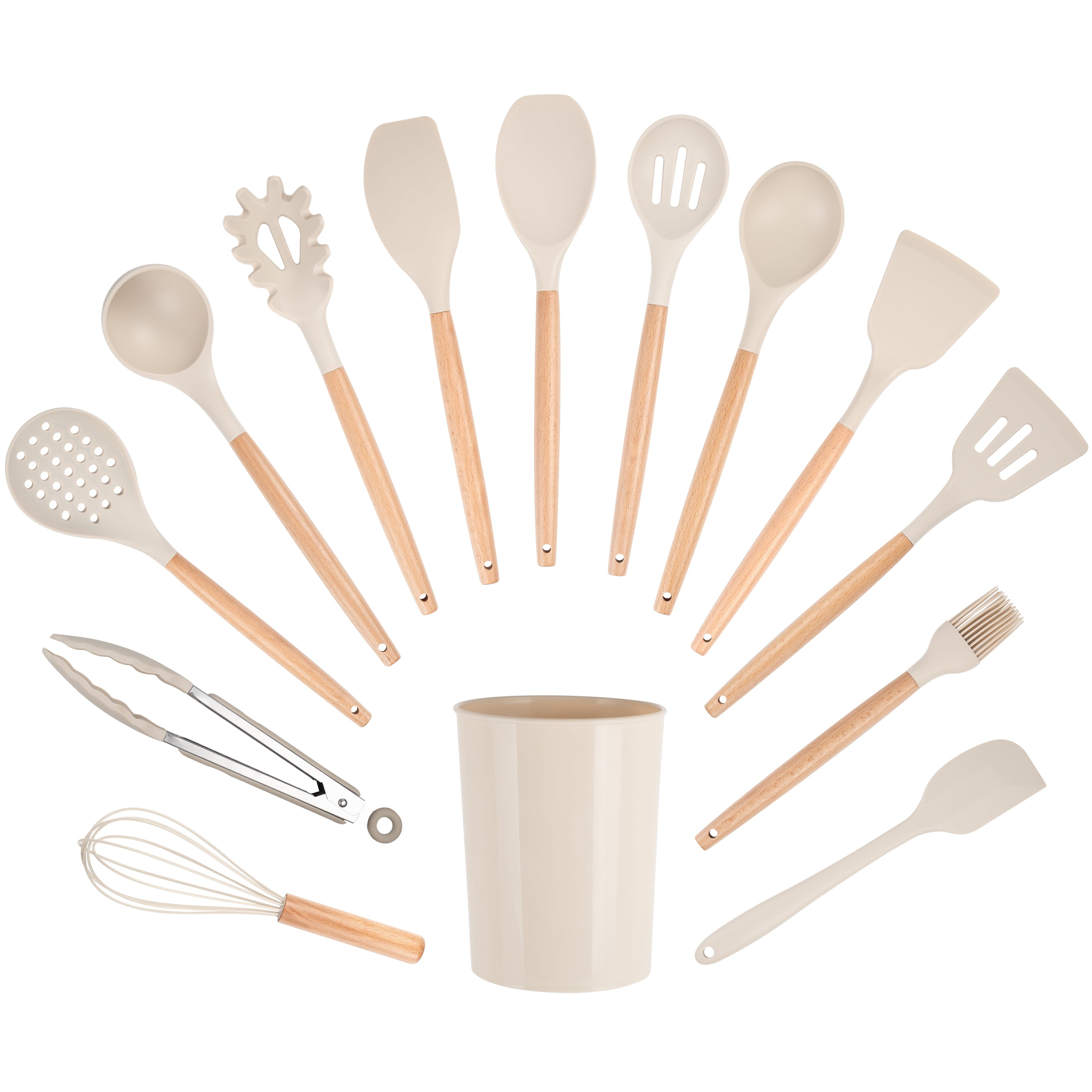 Non-Stick Safe 14pcs Cooking Utensil Set with Caddy - Ergonomic Kitchen Tongs and Cooking Spoon Utensil Detail