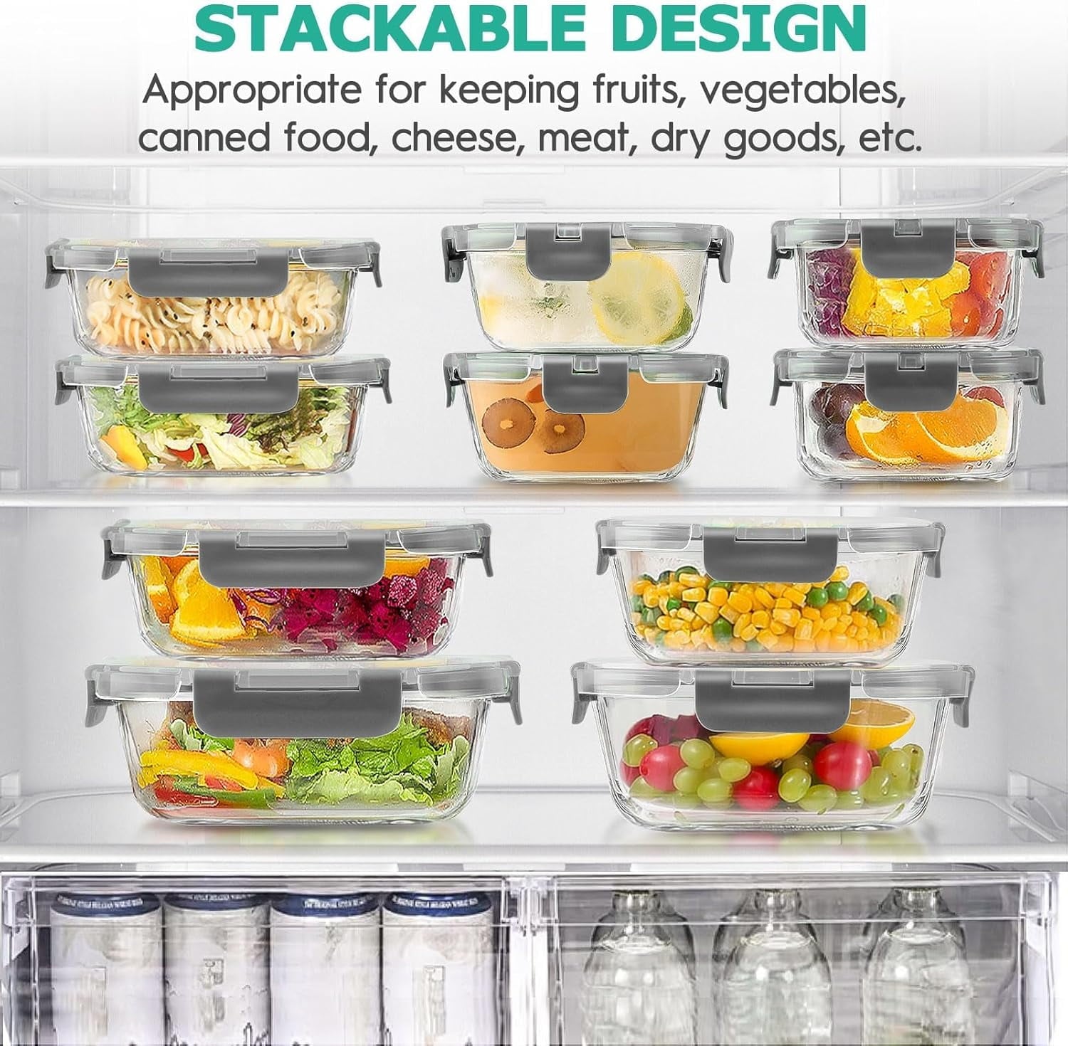 Whimsical Doughnut 34pcs Glass Food Storage Containers with Lids Set, Airtight Meal Prep Containers (17 Containers & 17 Lids), Grey - Squishy Dohnut Sweet Treat Shaped Stress Toy Detail