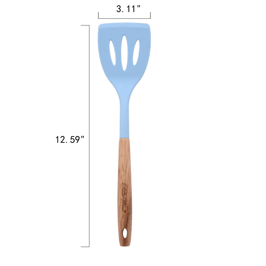 Heavy Duty 10-Piece Silicone and Acacia Wood Handle Cooking Utensils Set, Blue - Professional Kitchen Tool for Culinary Enthusiasts Detail