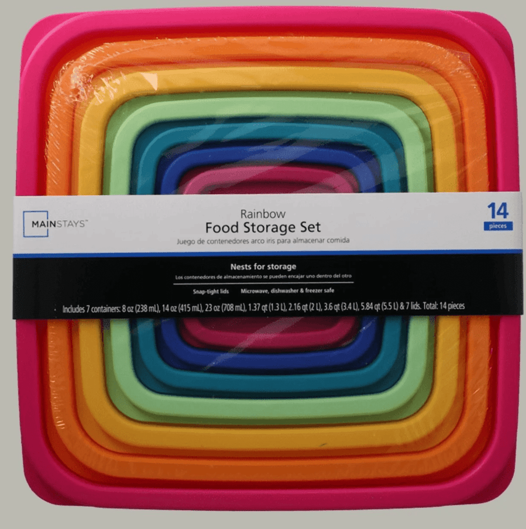 Playful Geometric Plastic Rainbow Food Storage Set, Multi Color, 14 Count, Best Used for Leftover Storage and Reheating - Fun Food Fidget Cookie Squishable Toy Detail