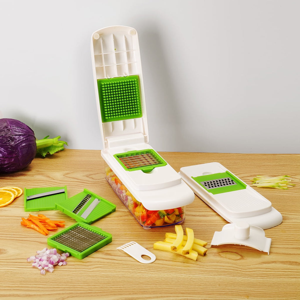 Multi-Functional 11 Pieces Multi-Function Nice Dicer and Mandoline, Stainless Steel, Green Glaze, 820g - Multi-Functional Manual Food Chopper & Slicer Detail