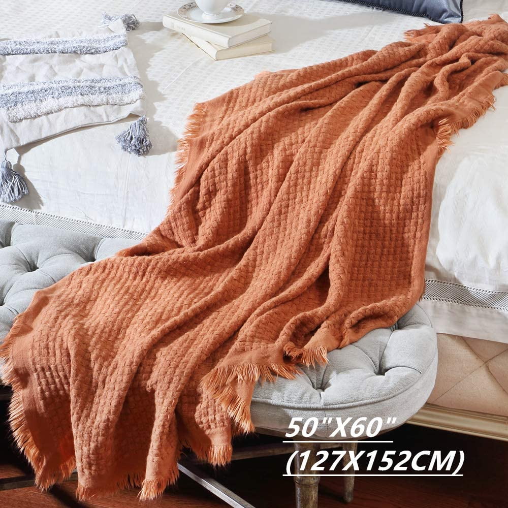 Lightweight Warm Farmhouse Rust Knit Throw Blanket for Couch Sofa Chair Bed Home Decoration, Soft Warm Cozy Light Weight for Spring Su... - Super Soft Reversible Sherpa Flannel Blanket Detail