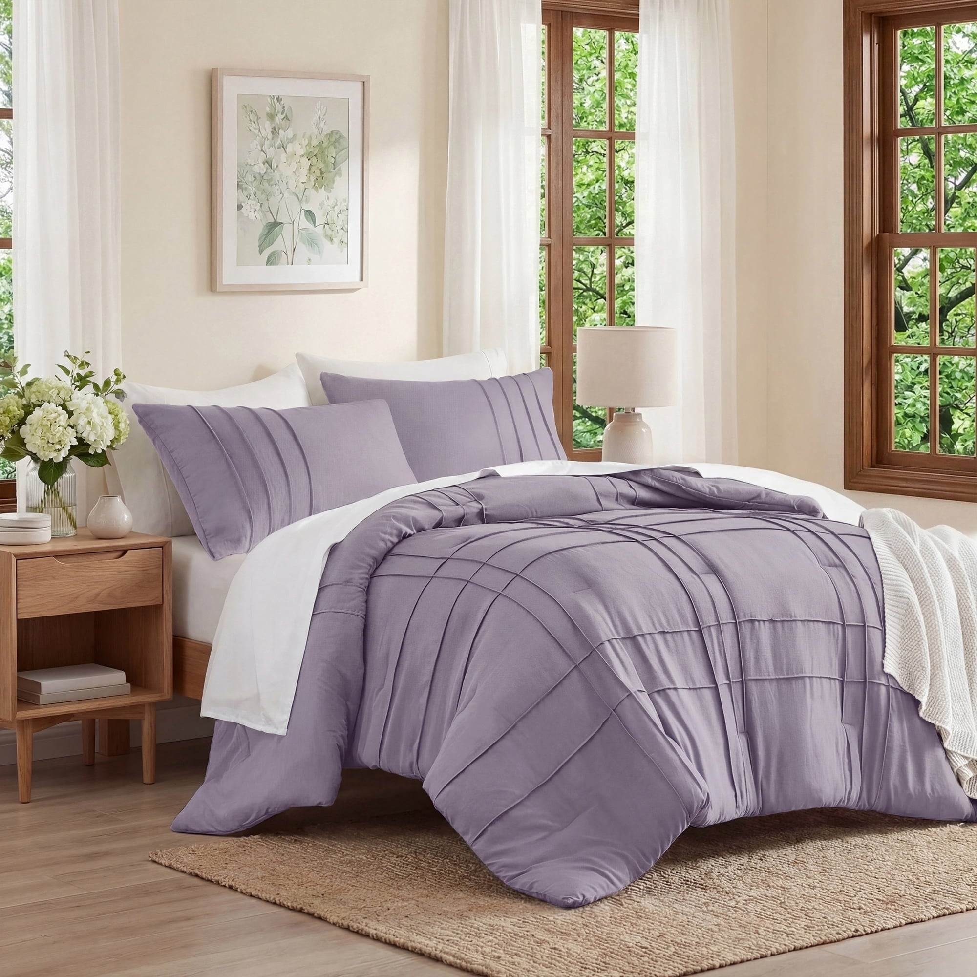 All-Season Full/Queen Comforter Set, Boho 3-Piece Pintuck Stitching Bedding Set, Soft Washed Pleated Bed Sets with Pillow Shams,... - Cloud-Like Soft Lightweight Bed Comforter Detail