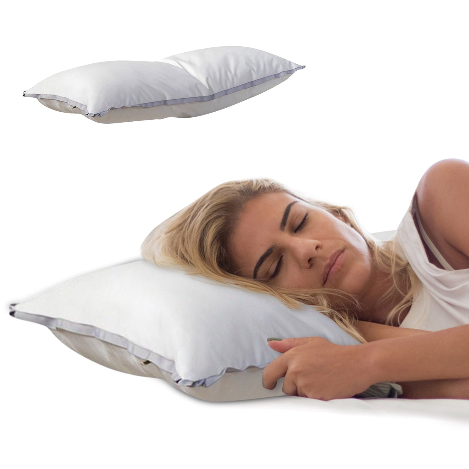 Orthopedic Support Extra Flat Soft Thin Pillows Queen Size, Bed Pillow with Full Cotton Filling for Side Back Stomach Sleepers, 20x30 In... - Hotel Quality Plush Sleeping Pillows Detail