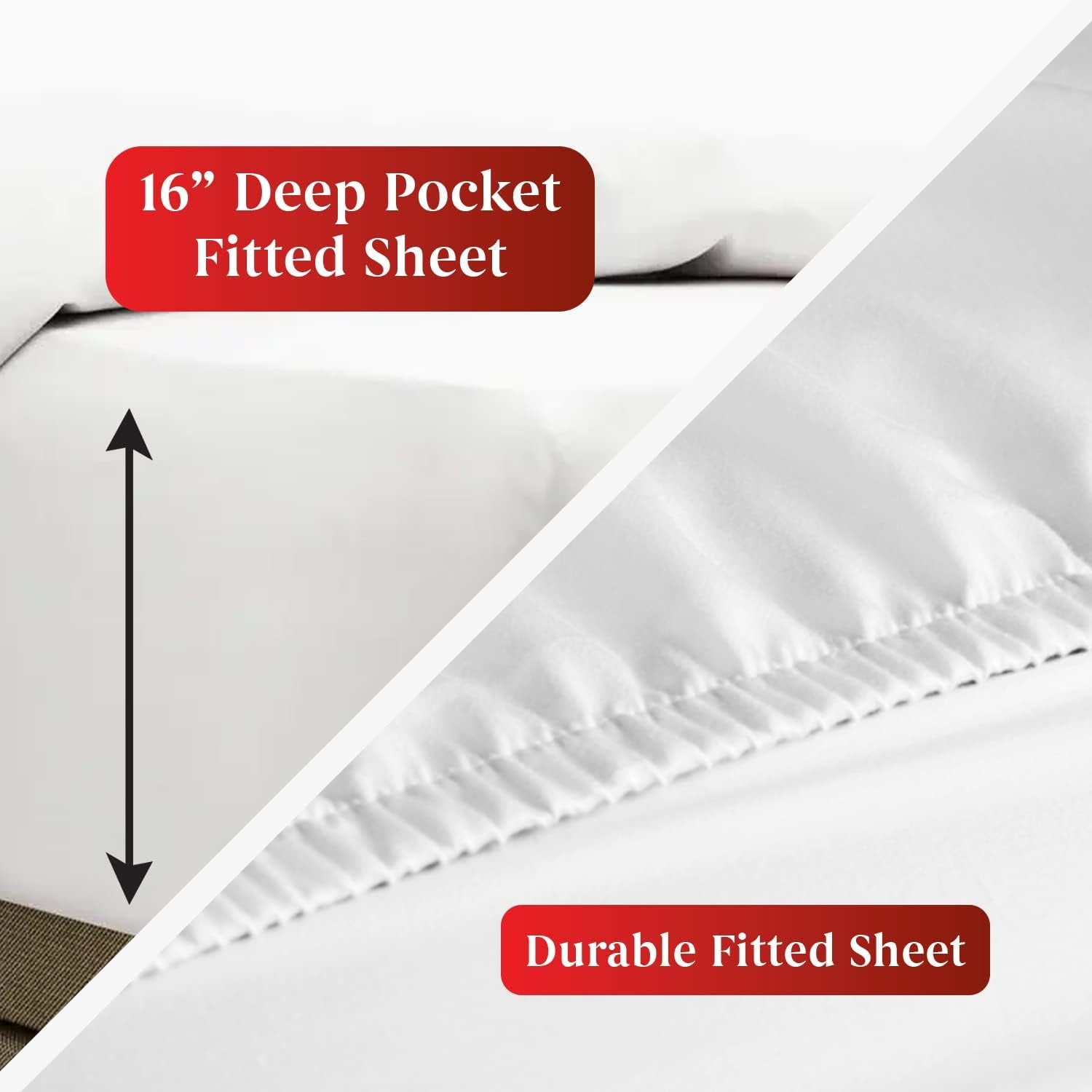 Premium Egyptian Cotton Sheet Set of 4, 16-inch Deep Pocket - Microfiber Bed Sheets, White - Premium Ultra-Soft Pillowcase Pair for Sleeping Detail