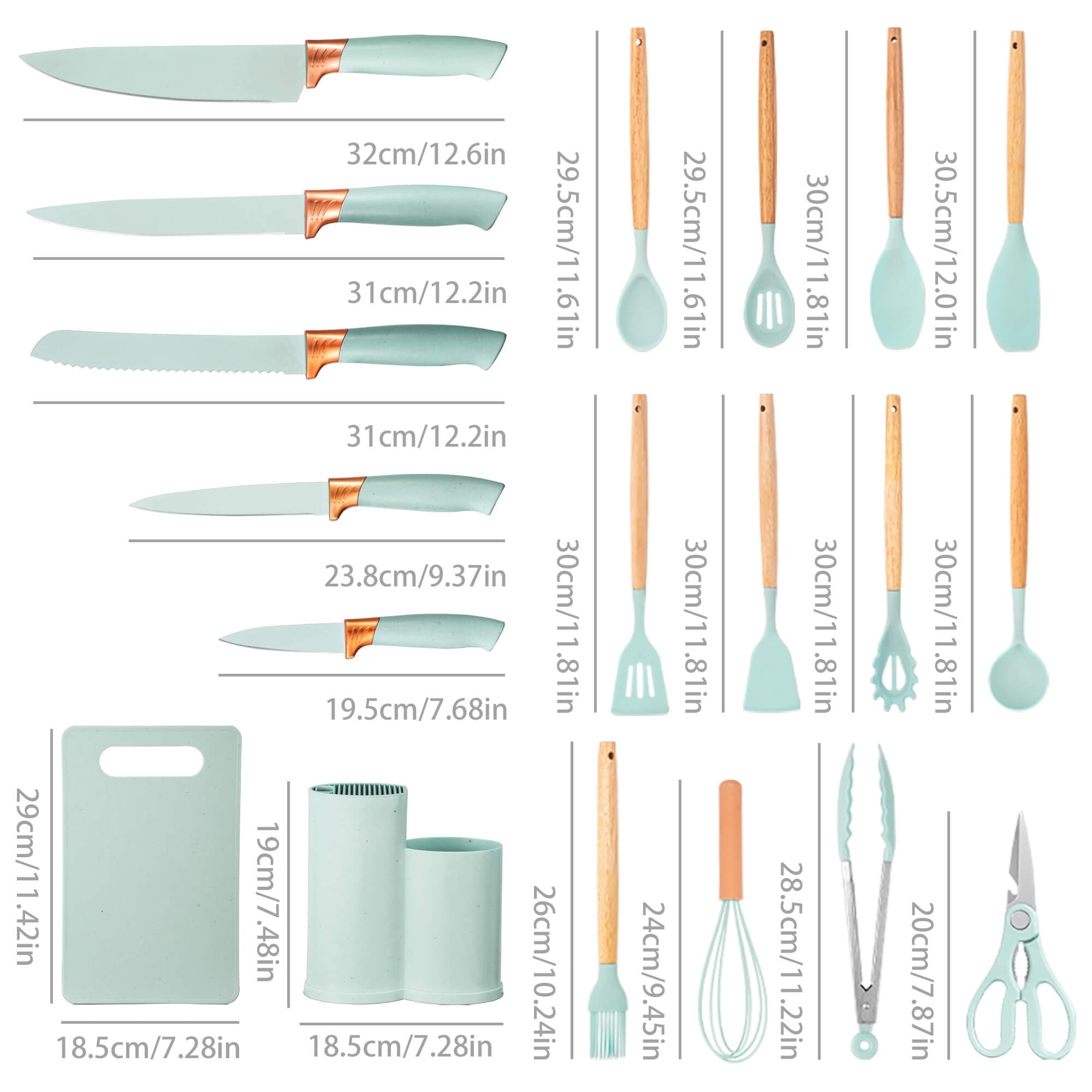 Heat-Resistant 19pcs Silicone Kitchen Utensil Set, Heat-Resistant Non-Stick Easy Cooking Cleaning Home Light-Green - Durable Turner & Ladle Utensil Set for Home Chefs Detail