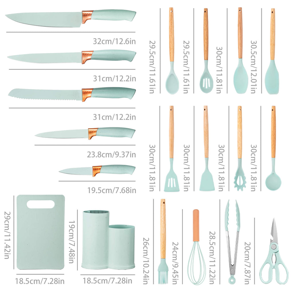 Durable Steel 19pcs Silicone Kitchen Utensil Set, Heat-Resistant Non-Stick Easy Cooking Cleaning Home Light-Green - Heavy Duty Stainless Steel Kitchen Shears Detail