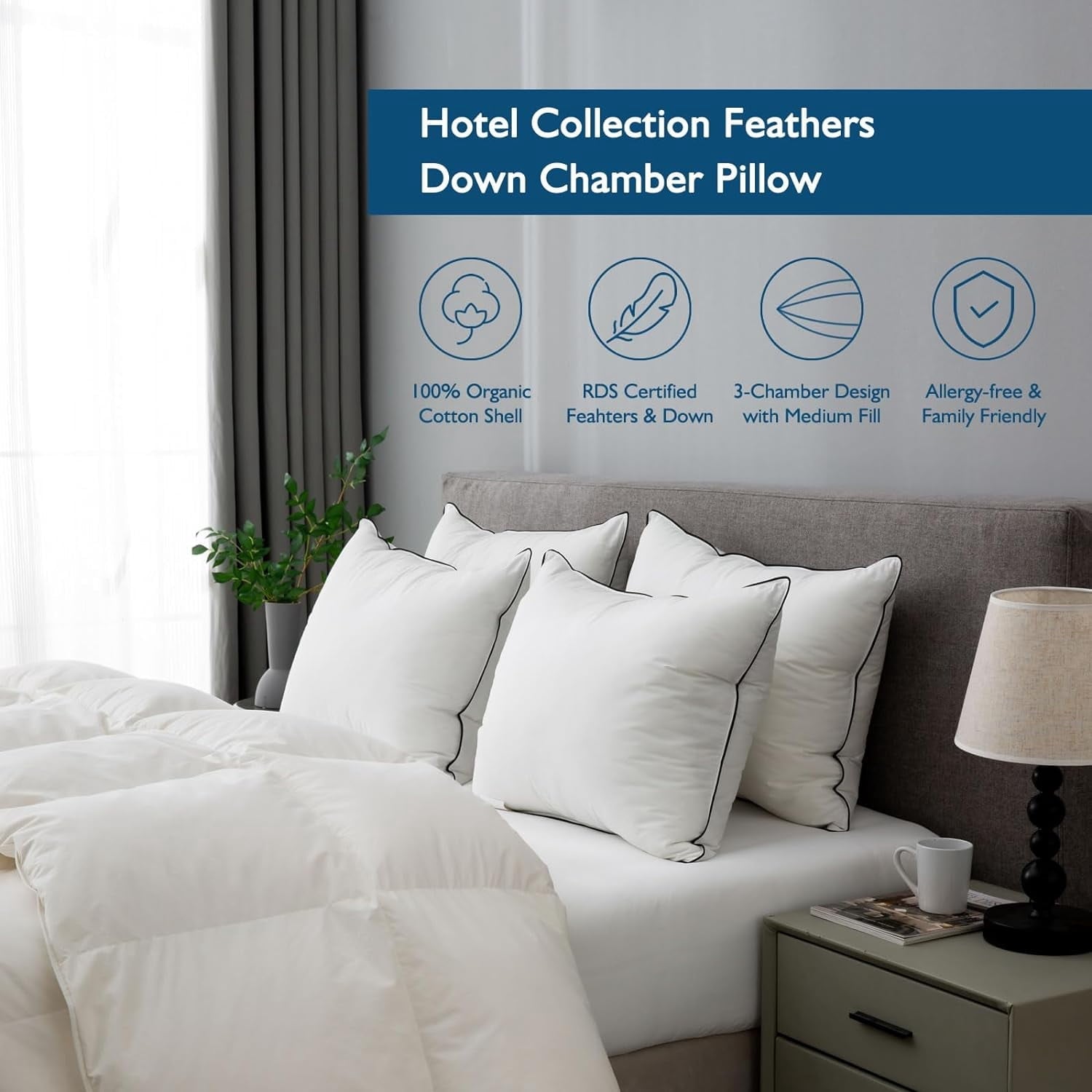 Fluffy Shredded Hypoallergenic 3‑Chamber Goose Feather Down Core Bed Pillows, Standard Size Set of 2, With Microfiber Surround, Soft-... - Orthopedic Shredded Foam Bed Pillow Set Detail
