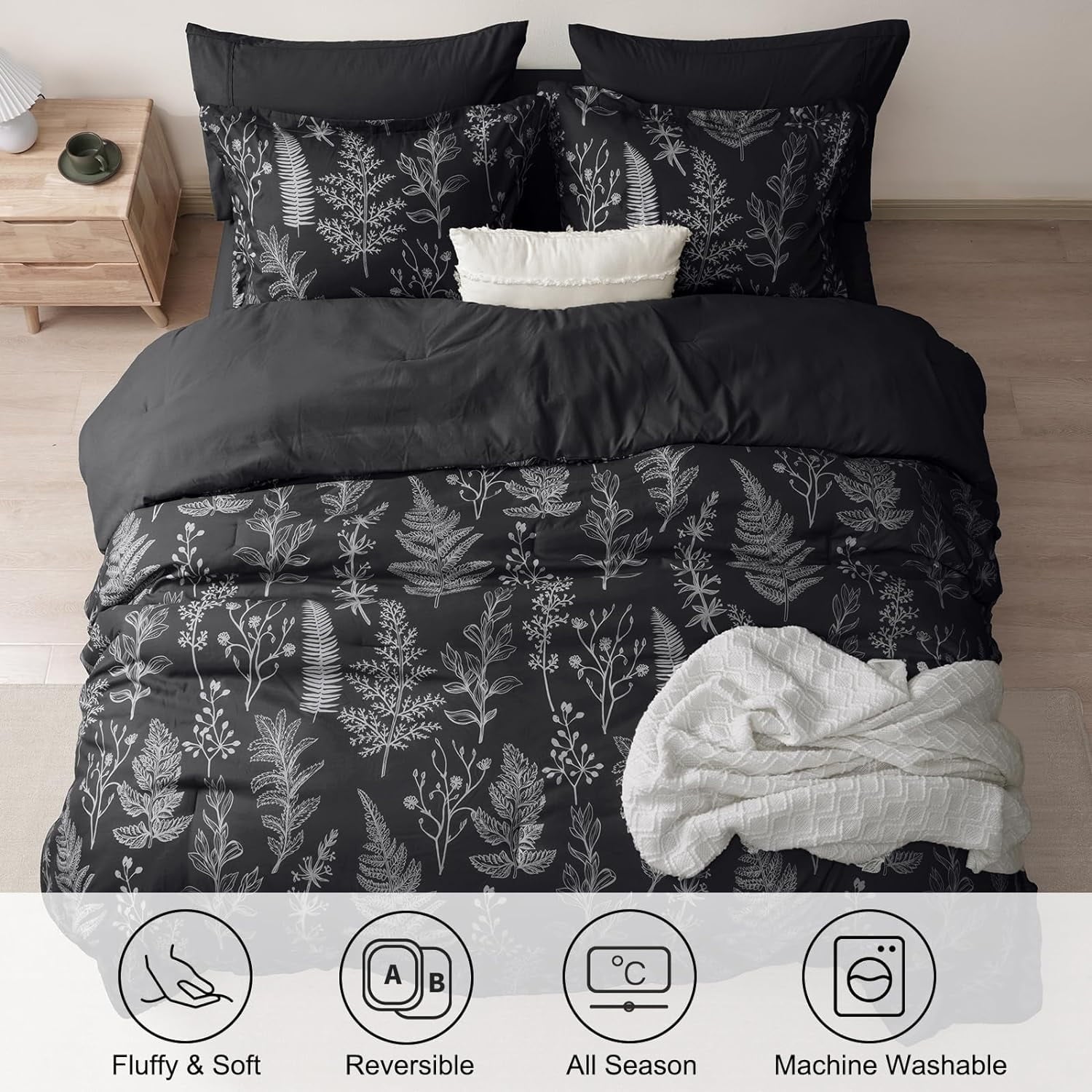 Luxurious Quilted 3 Pieces Printed Comforter Set Queen Size, Lightweight Botanical Floral Bed in a Bag, Ultra Soft Bedding Set with 1 R... - Hypoallergenic Ultra-Fluffy Quilt for Winter Detail