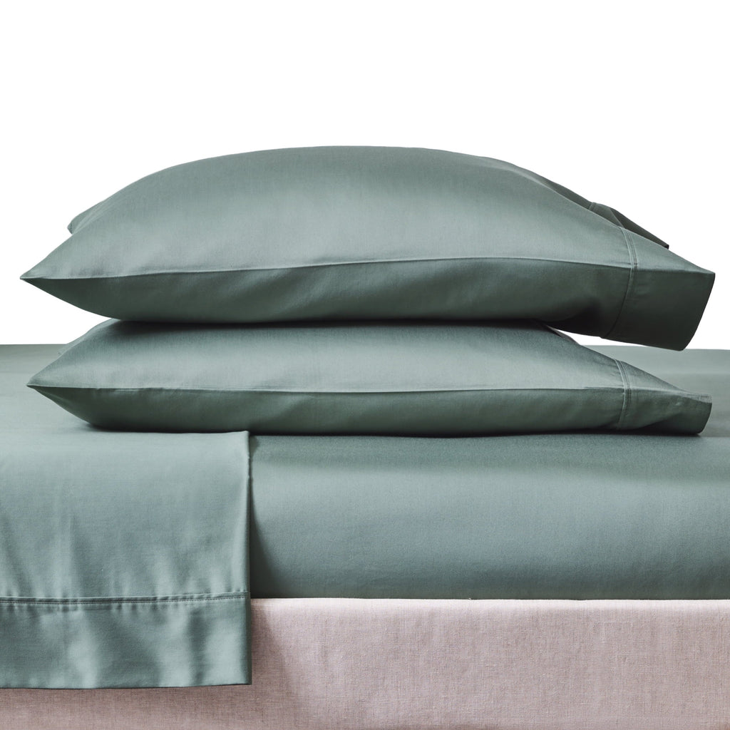 Ultra-Soft 4-Piece 300 Thread Count Green Ash Cotton Sateen Bed Sheet Set, Cali King - Cooling Hotel Quality Bedding Sheets and Pillowcases Detail