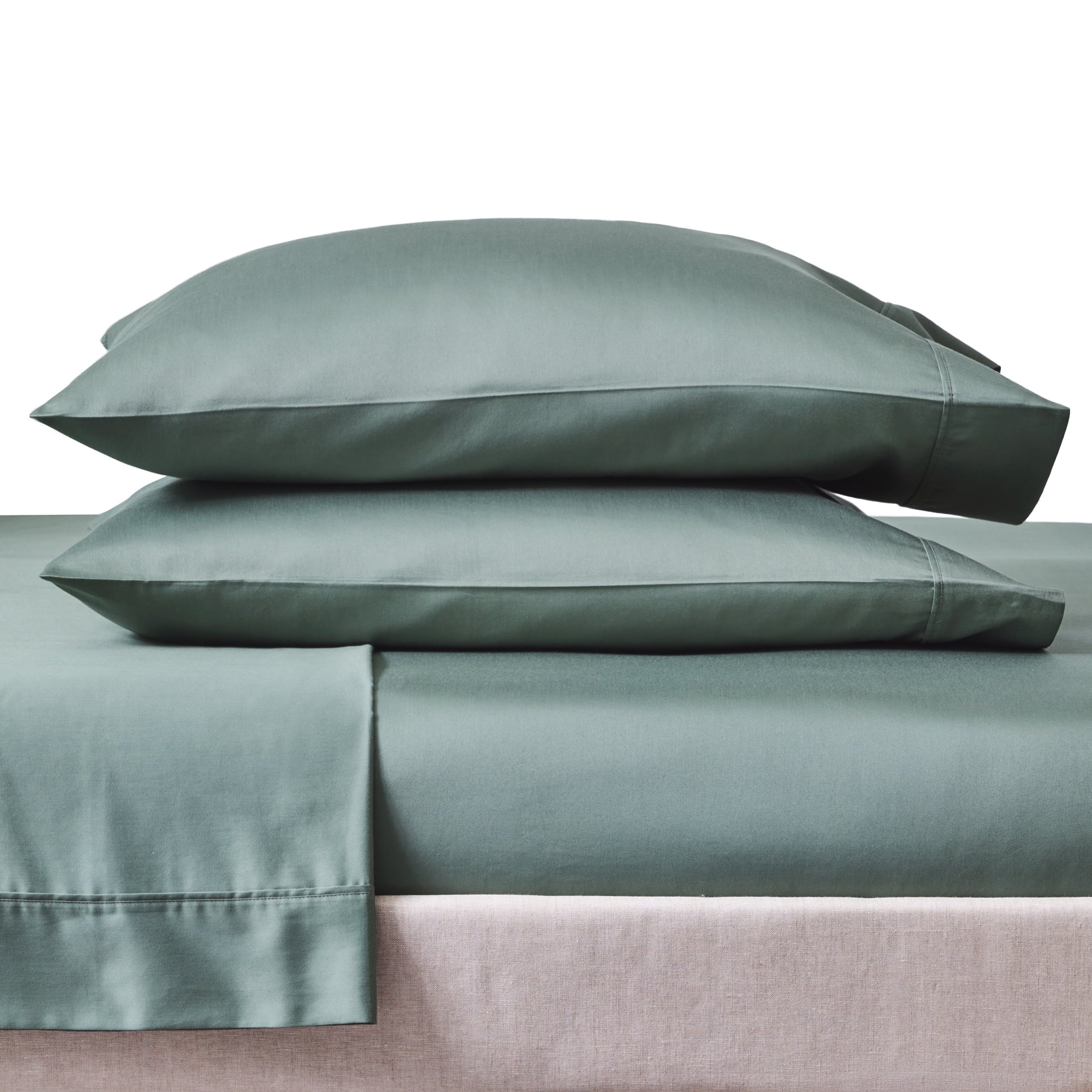 Ultra-Soft 4-Piece 300 Thread Count Green Ash Cotton Sateen Bed Sheet Set, Cali King - Cooling Hotel Quality Bedding Sheets and Pillowcases Detail