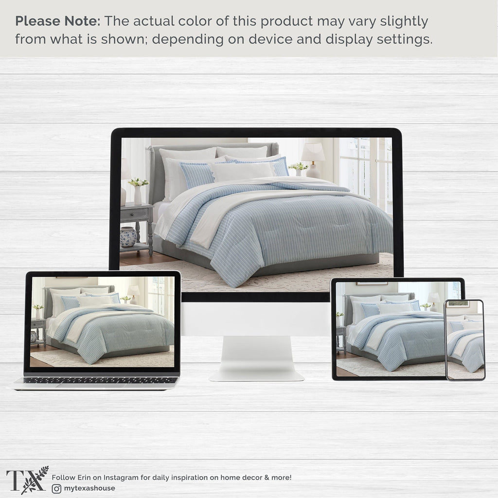 Luxurious Quilted Stripe 11-Piece Comforter Set with Sheets, Blue, Queen - Luxurious Quilted Duvet Cover Set Detail