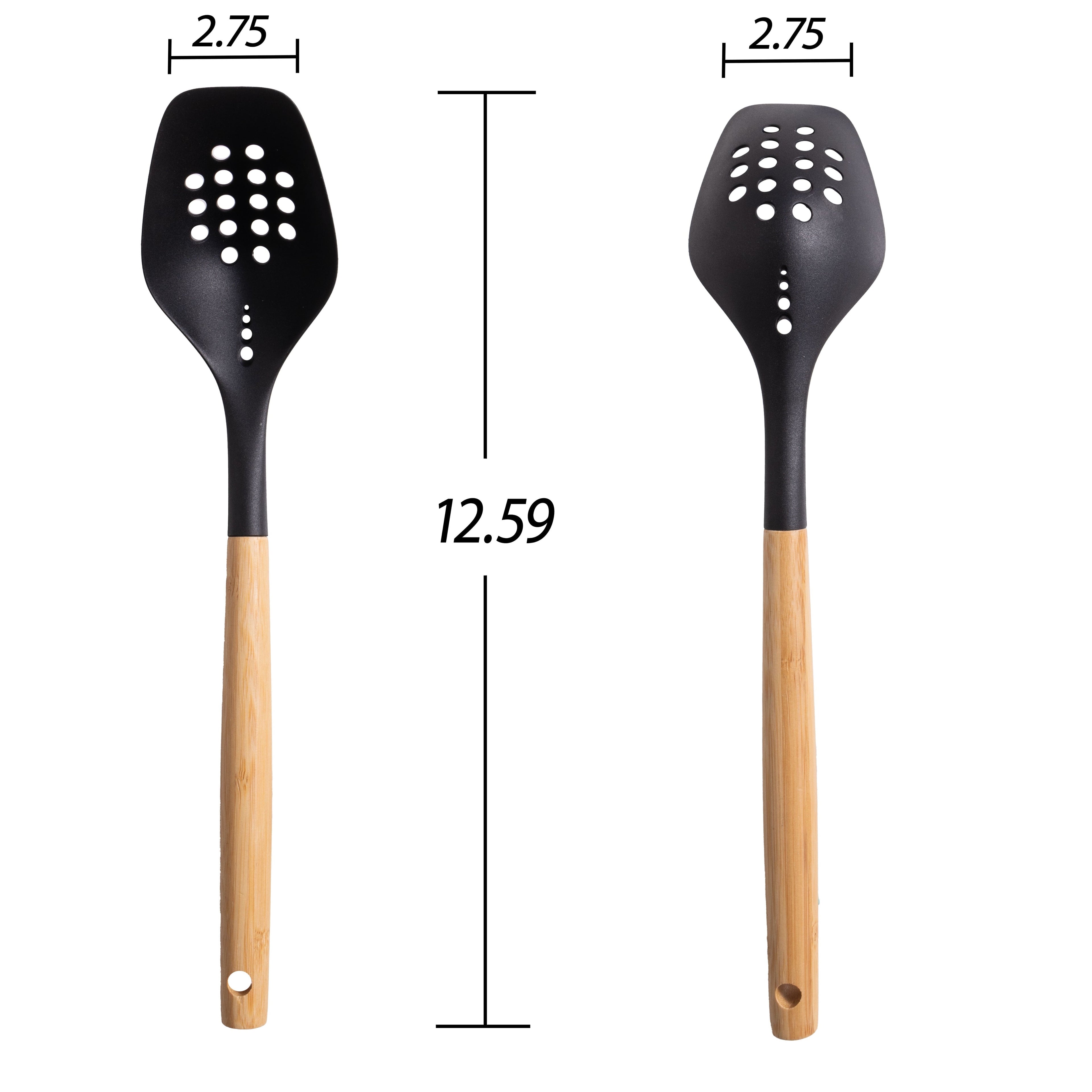 High-Precision Cooking Spoon with Bamboo Handle, 12.6"2.7", & Bamboo, Black - Multi-Purpose Hand Tool for Daily Meal Prep Detail