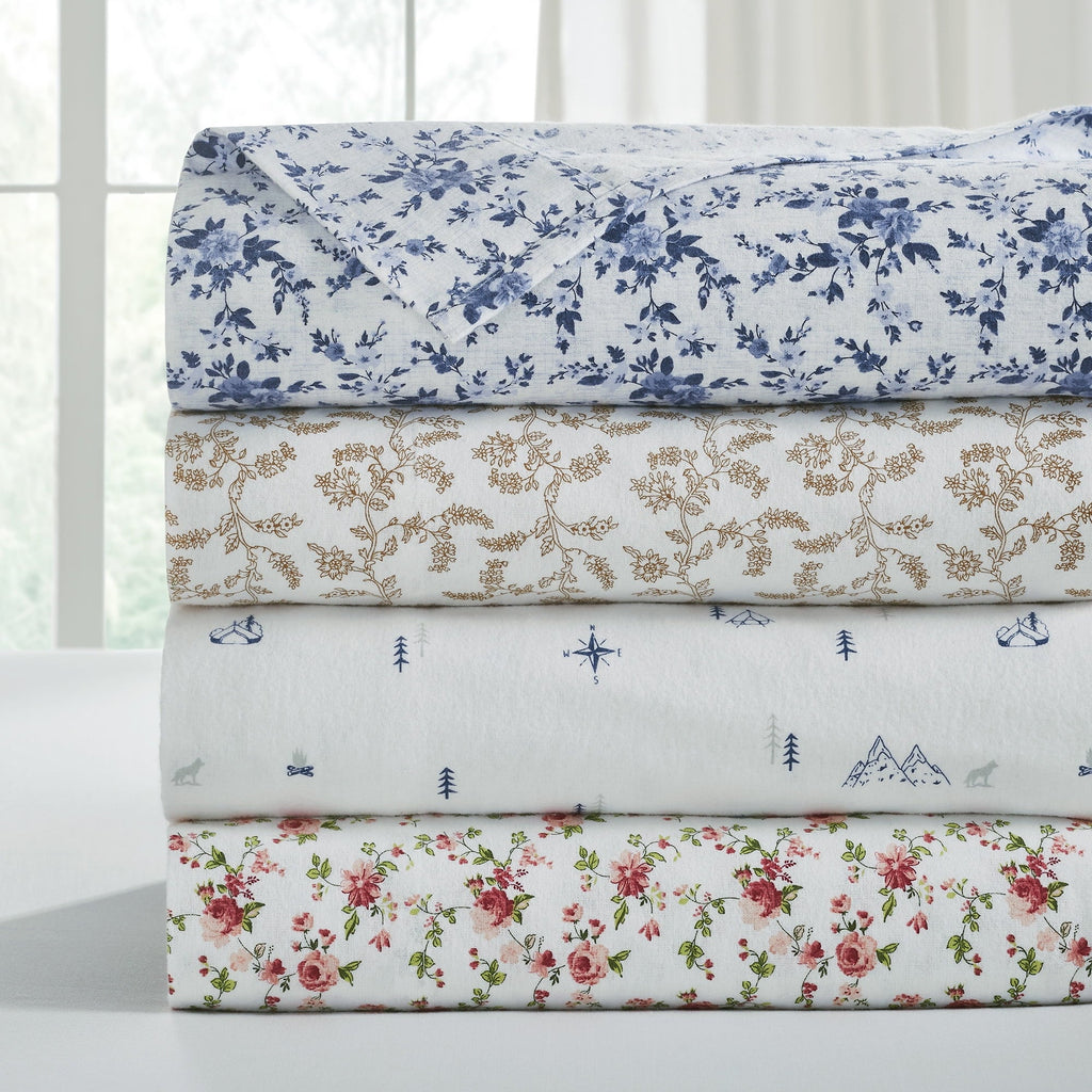Breathable Luxury 3-Piece Brittany Printed Cotton Flannel Adult Bed Sheet Set, Twin - Cooling Hotel Quality Bedding Sheets and Pillowcases Detail