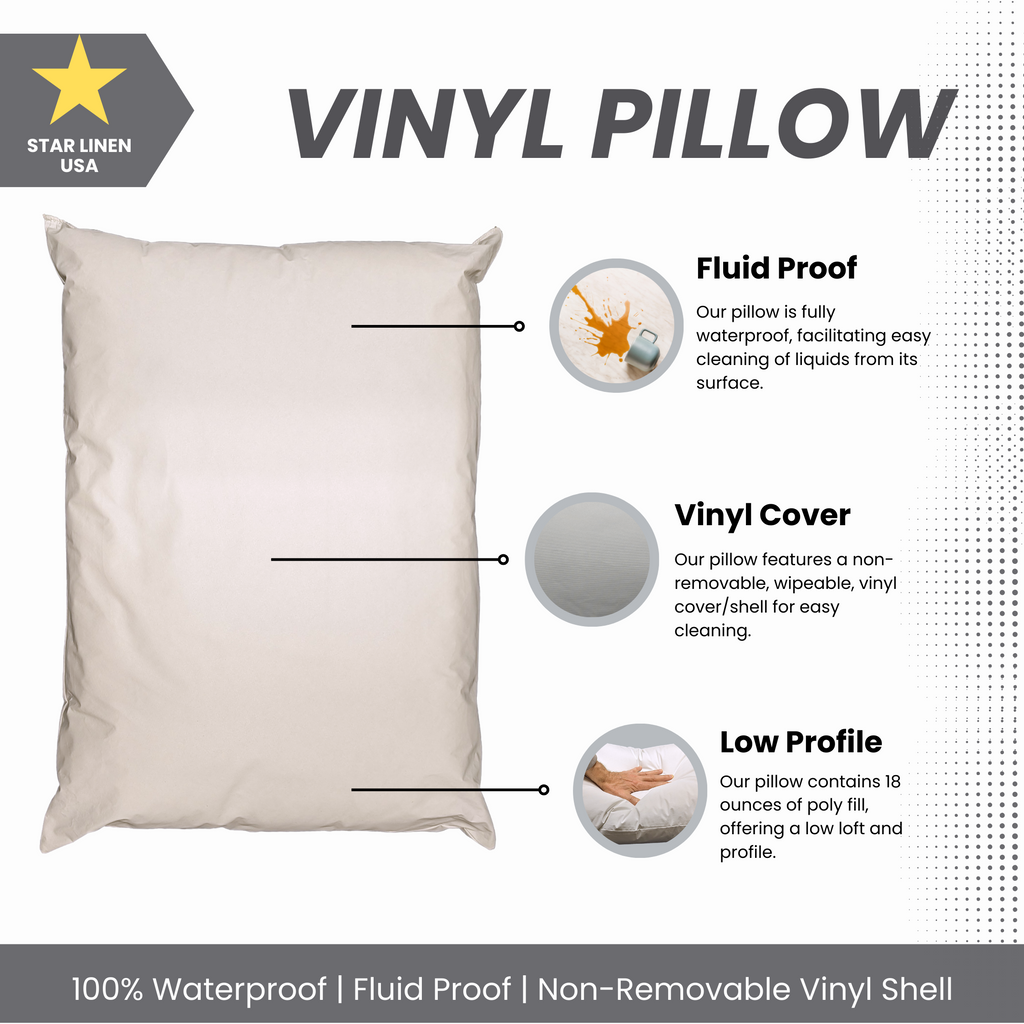Ergonomic Memory Foam 2 Pack Vinyl Covered Medical Bed Pillows 19 in x 25 in | Wipeable Easy Clean | Fluid Stain Resistant - Ergonomic Memory Foam Pillow for Neck Pain Support Detail