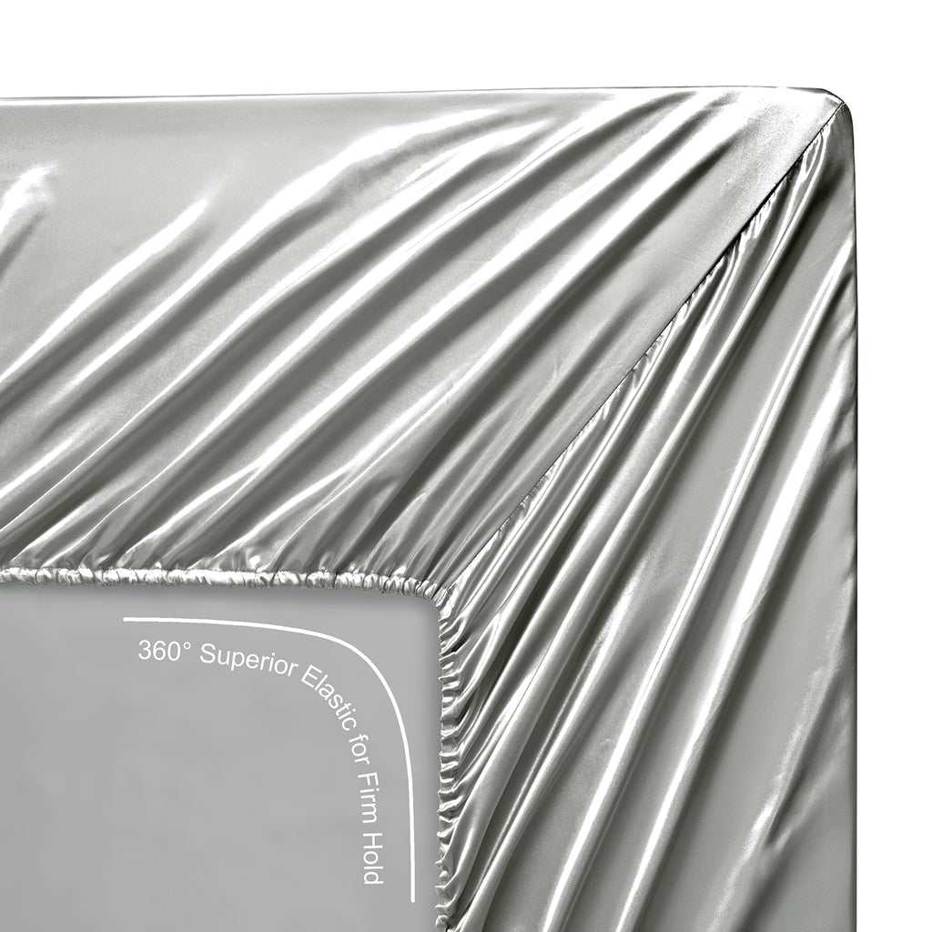 Breathable Luxury Luxury Satin Sheets Set Full Size Light Gray, 4-Piece Bedding Sets with Deep Pockets - Soft and Smooth Satin Bed Shee... - Breathable Egyptian Cotton Flat & Fitted Sheets Detail