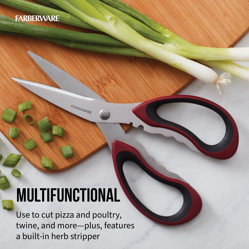 Ergonomic Manual Stainless Steel Kitchen and Herb Shears with Red and Black Handle - Premium Stainless Steel Garlic Presser & Peeler Detail