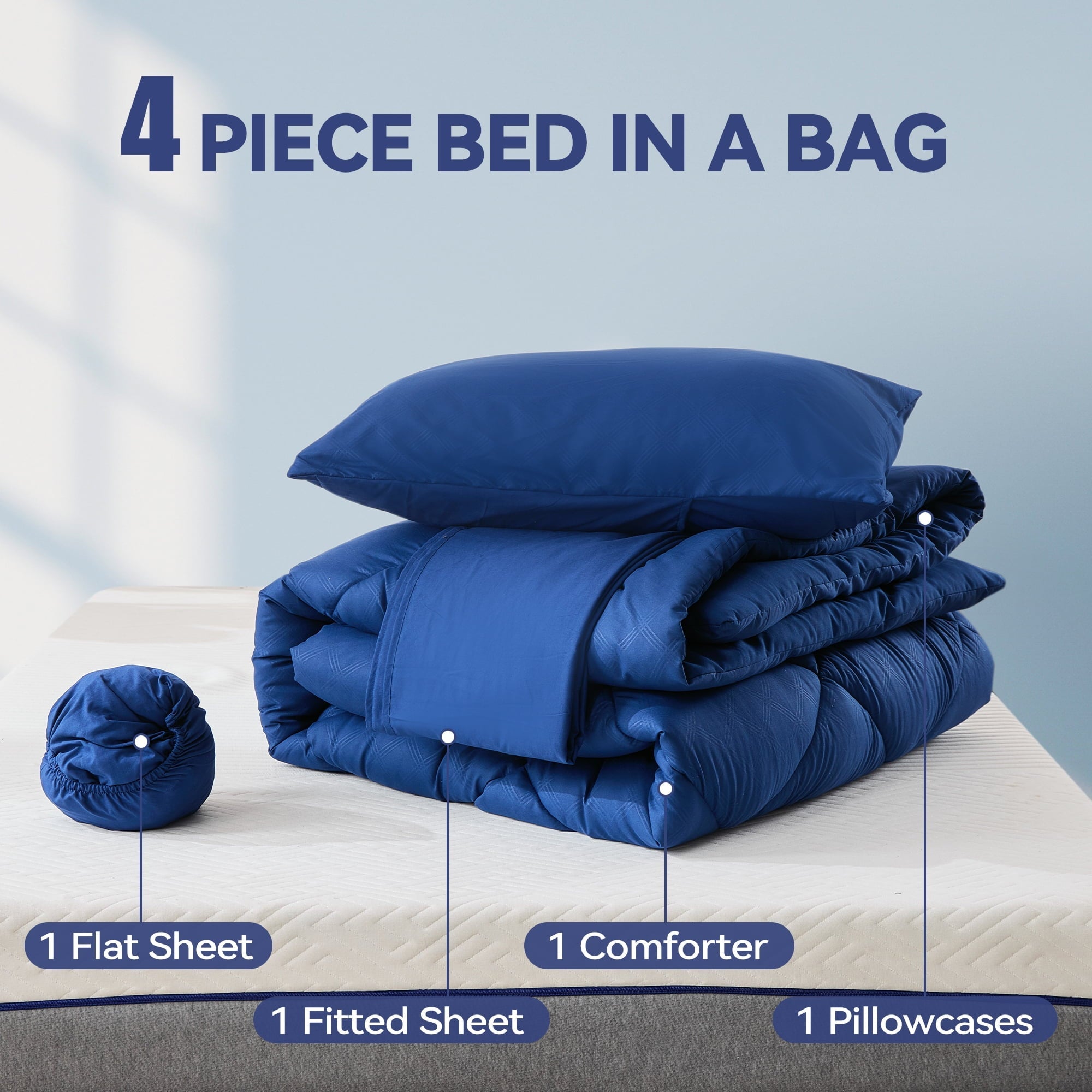 Heavyweight Warmth Full Comforter Set 4 Pieces,Comforter Set,Bed in a Bag, Bedding Set with Comforter,Fitted Sheet,Flat Sheet,Pillowcase... - Luxurious Quilted Duvet Cover Set Detail