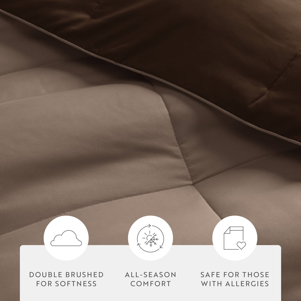 All-Season All Season Reversible Comforter Set Breathable Cool in Taupe & Chocolate Brown Full/Queen Size Bedding - Cloud-Like Soft Lightweight Bed Comforter Detail