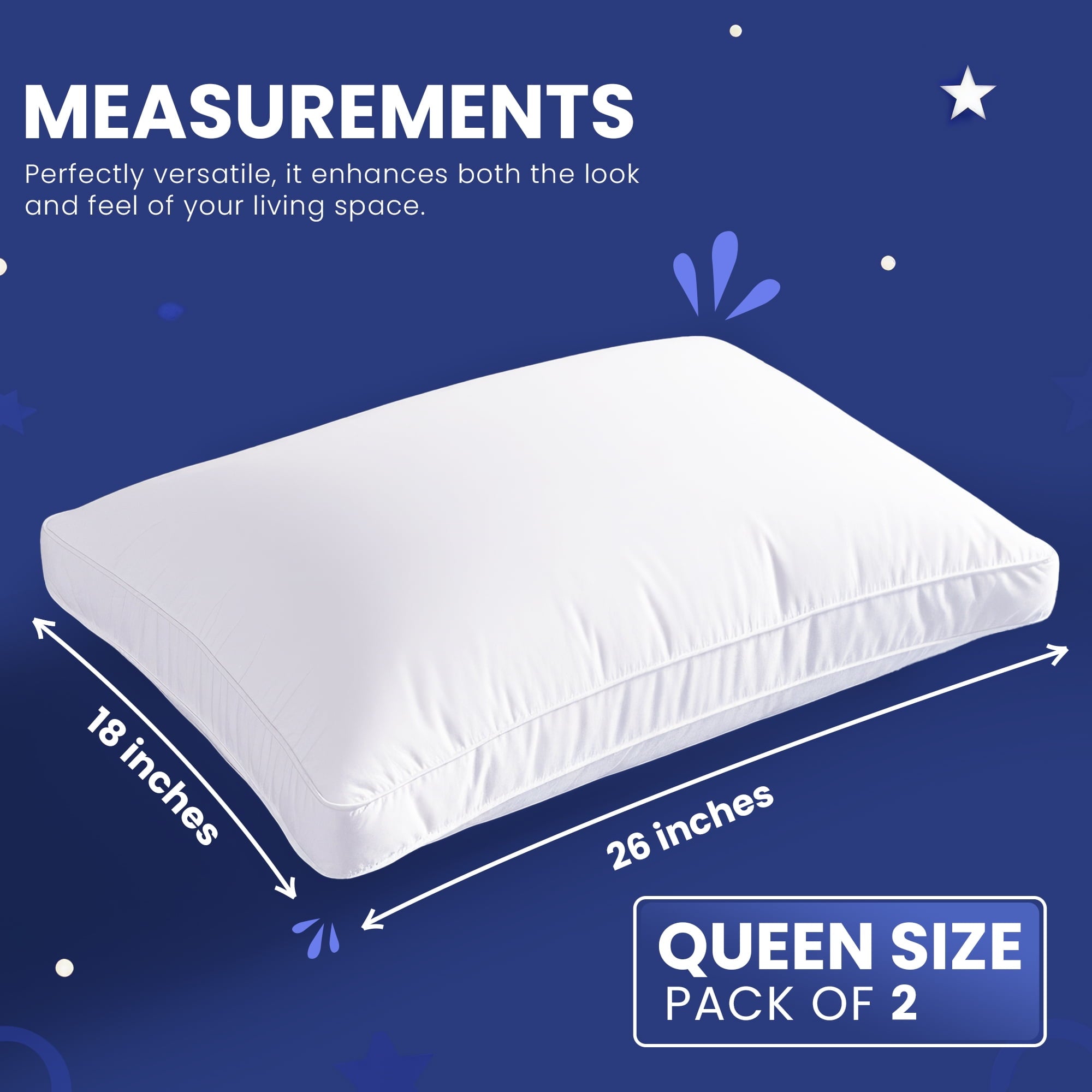 Orthopedic Support Queen Bed Pillow, 26"L x 18" W, Set of 2, Soft and High-Quality, Gusseted Pillow for All Sleep Positions (White) - Orthopedic Shredded Foam Bed Pillow Set Detail