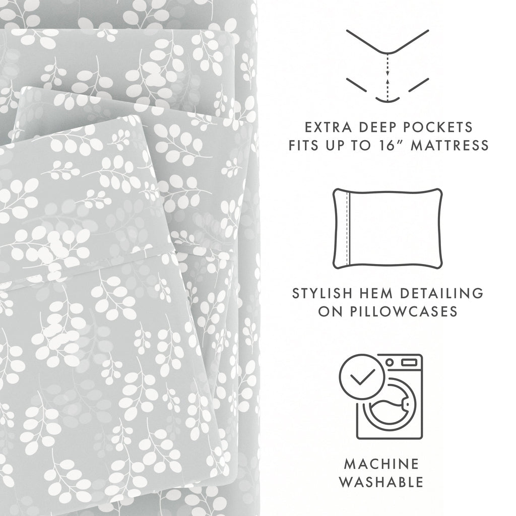 Wrinkle-Resistant 4 Piece Pattern Microfiber Bed Sheets Set, Gray Wheat, Full - Cooling Hotel Quality Bedding Sheets and Pillowcases Detail