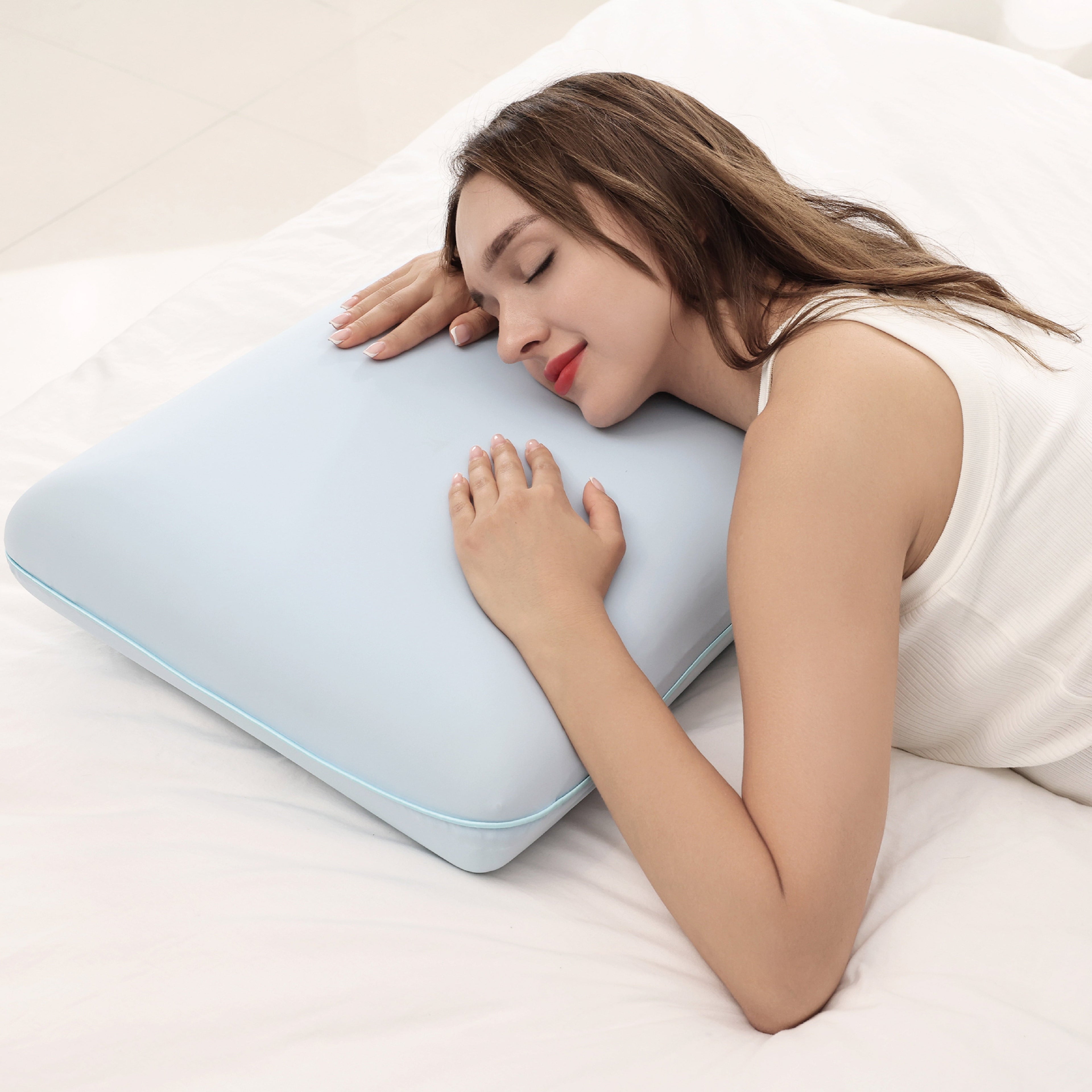 Decorative Plump Memory Foam Pillow, Cooling Gel Bed Pillow, Queen, Blue - Decorative Throw Pillow Cushion for Sofa & Bed - Default Title