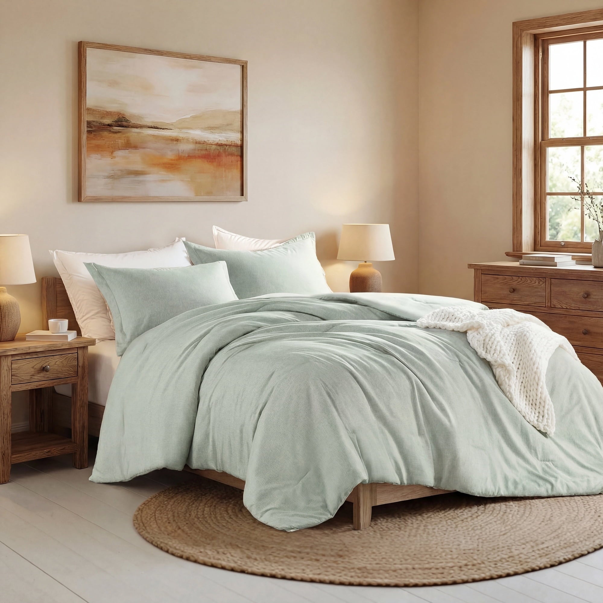 Hypoallergenic Cloud Full/Queen Comforter Sets, Reversible 3 Piece Extra Soft Bedding Set, Chambray Print Sage Green Comforter Bed Set wit... - All-Season Down Alternative Comforter Insert Detail