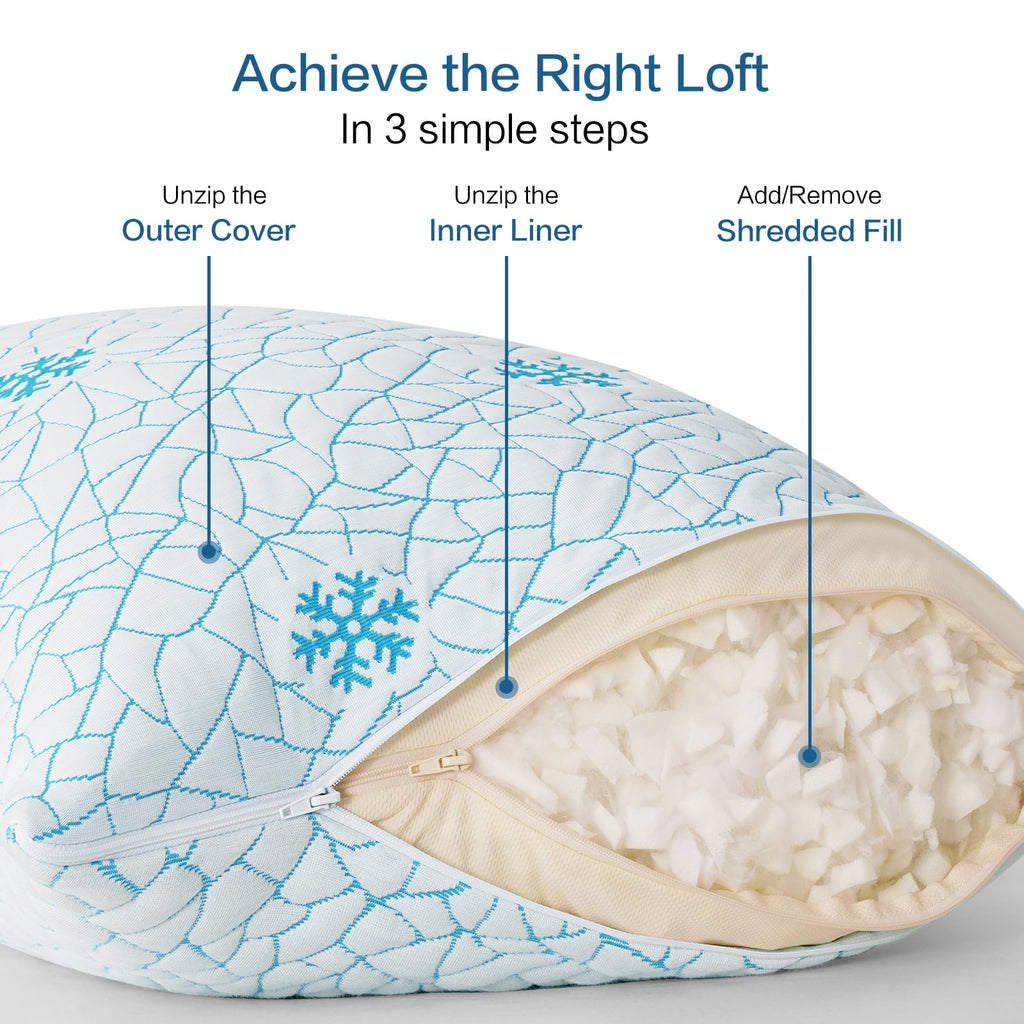 Fluffy Shredded Cooling Memory Foam Queen Pillows Set of 2,Adjustable Support & Heat Dissipation Tech for Side,Back,Stomach & Hot Sle... - Decorative Throw Pillow Cushion for Sofa & Bed Detail