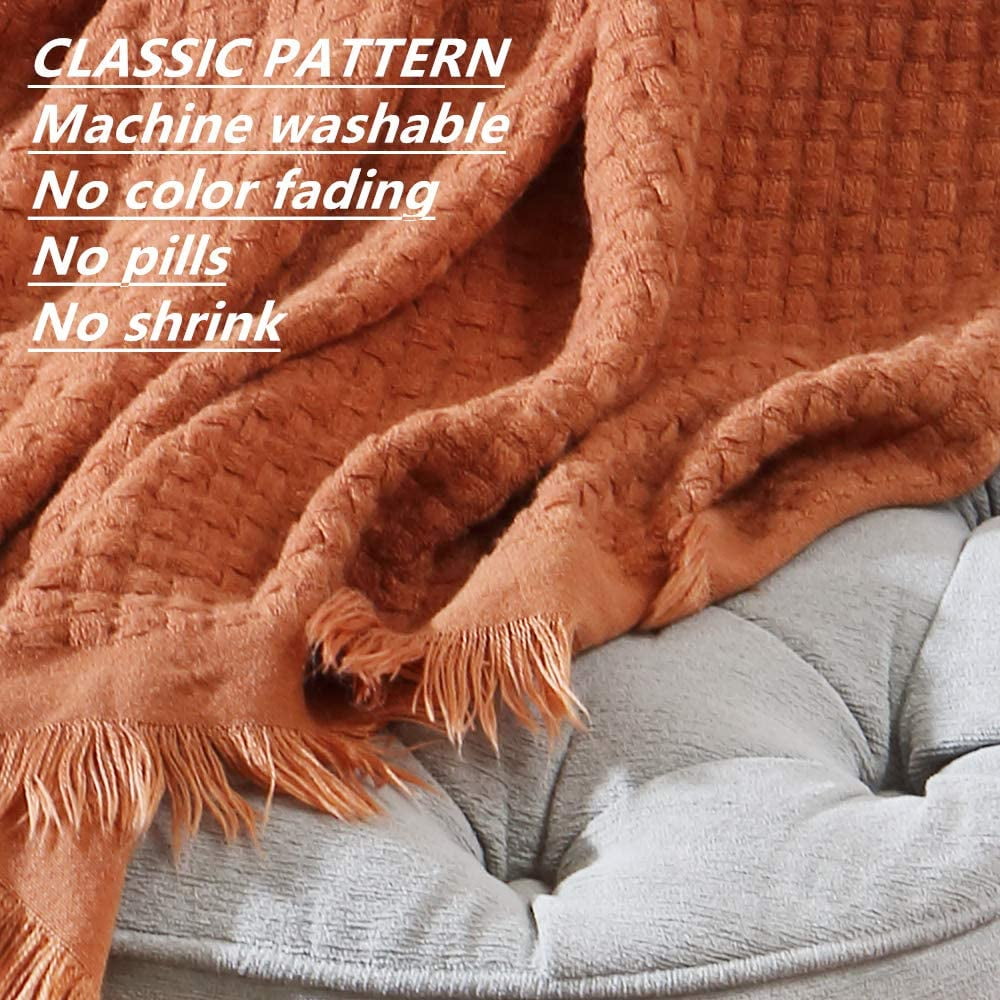 Lightweight Warm Farmhouse Rust Knit Throw Blanket for Couch Sofa Chair Bed Home Decoration, Soft Warm Cozy Light Weight for Spring Su... - Super Soft Reversible Sherpa Flannel Blanket Detail