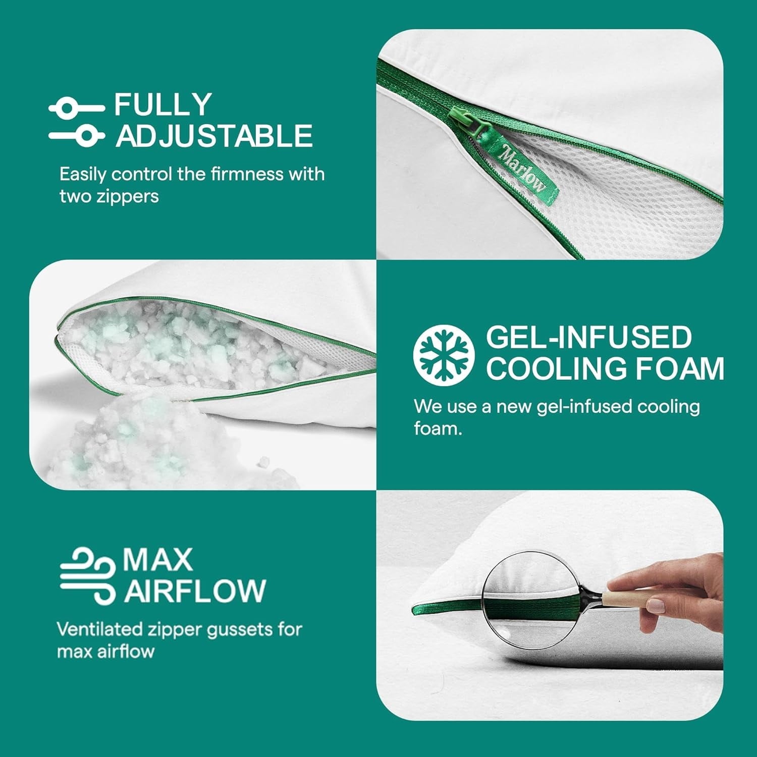Orthopedic Support Marlow Adjustable Memory Foam Bed Pillow - Neck and Back Support For Side, Back and Stomach Sleepers - Standard/Queen... - Hotel Quality Plush Sleeping Pillows Detail