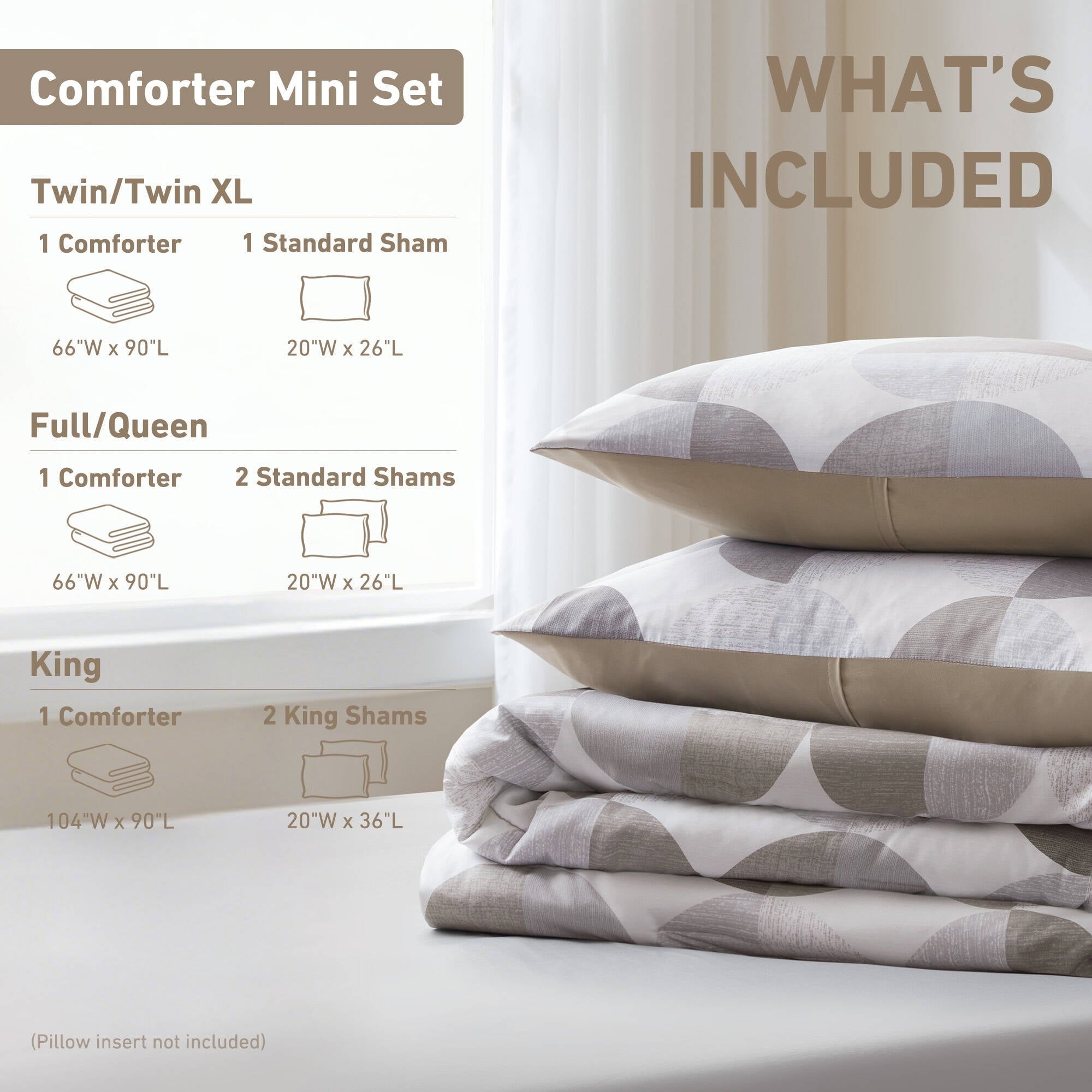 Luxurious Quilted Full/Queen Size Comforter Set, Tan/Gray Bedding Set for All Seasons, 3-Piece Round Geometric Print Bedding Comforter Set - Hypoallergenic Ultra-Fluffy Quilt for Winter Detail