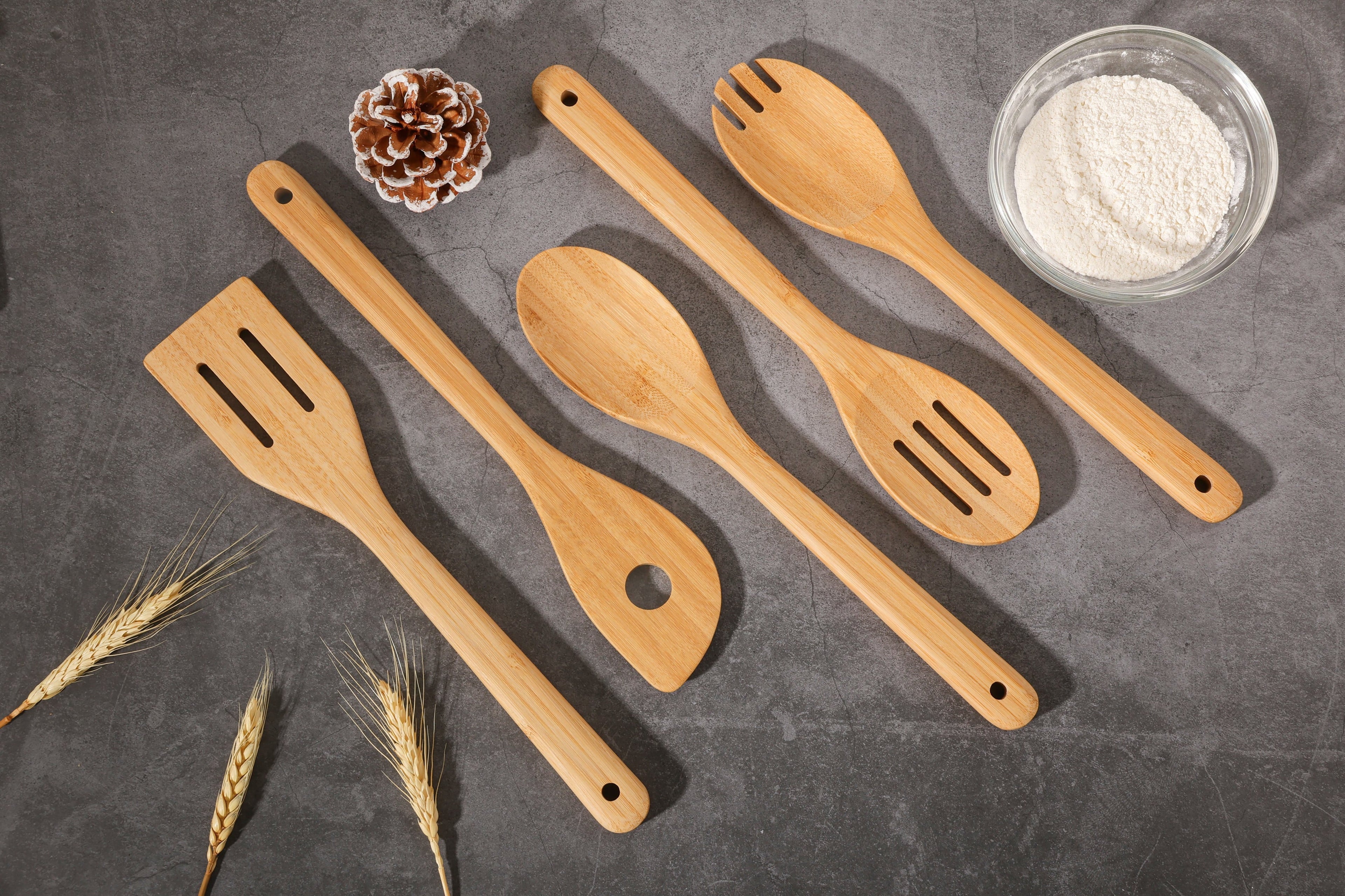 Durable Steel 5pk Bamboo Spoons for Cooking, Kitchen Essential Tools Set - Professional Kitchen Tool for Culinary Enthusiasts Detail