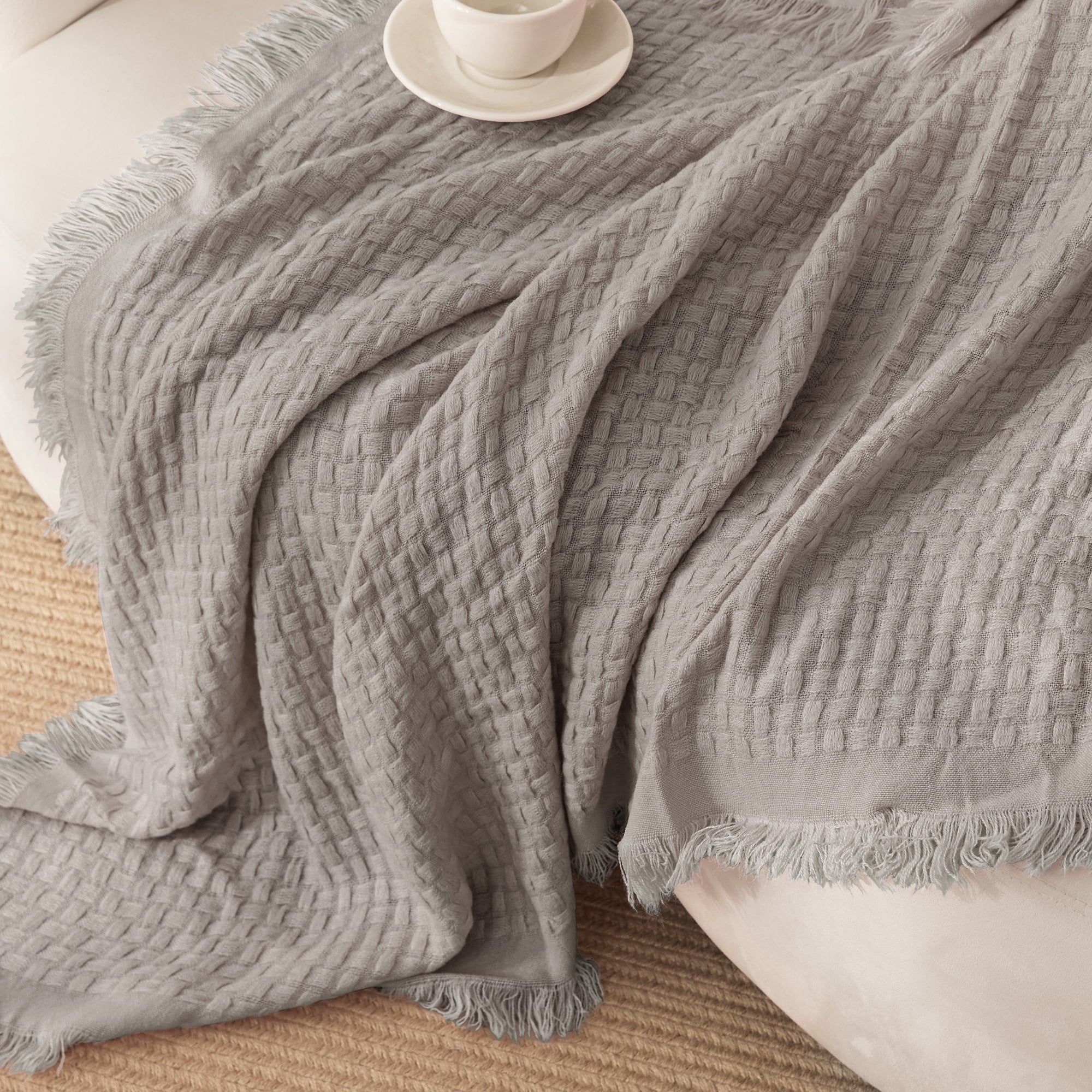 Super Soft Flannel Knitted Throw Blanket with Fringes for Couch, Soft and Warm Textured Throw for All Season, Lightweight Breathable Roo... - Lightweight Plush Warm Blanket for All Seasons Detail