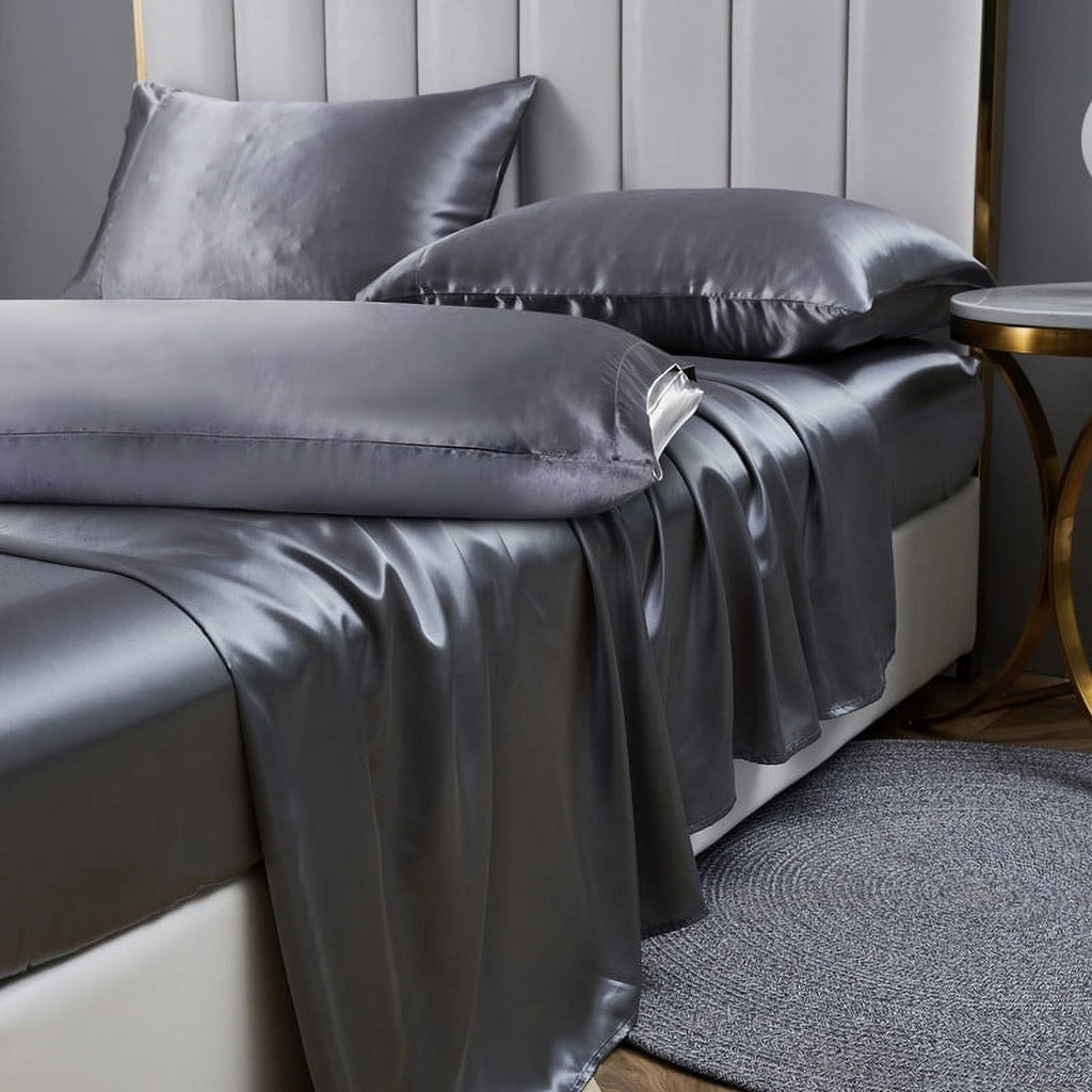 Premium Egyptian Cotton Luxury 5-Piece Satin Sheets Twin Silk Sheets Bed Sheet Set Ultra-Silky & Skin-Friendly Deep Pocket Bed Flat Fitted Sheet - Premium Ultra-Soft Pillowcase Pair for Sleeping - Default Title
