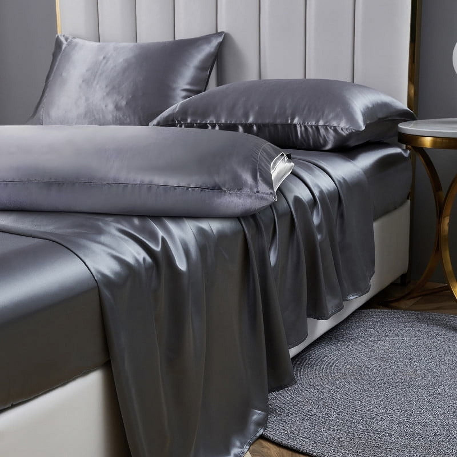 Premium Egyptian Cotton Luxury 5-Piece Satin Sheets Twin Silk Sheets Bed Sheet Set Ultra-Silky & Skin-Friendly Deep Pocket Bed Flat Fitted Sheet - Premium Ultra-Soft Pillowcase Pair for Sleeping - Default Title