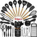 Heavy Duty Kitchen Utensil Set, 34Pieces Silicone Cooking Utensil Set with Wooden Handle, Heat Resistant Spatula Set Gadg... - Multi-Purpose Hand Tool for Daily Meal Prep - Default Title