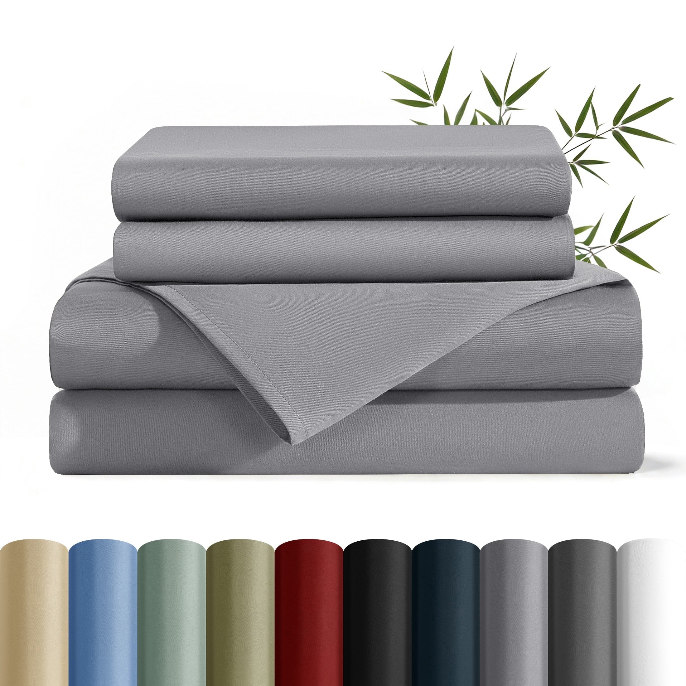 Premium Egyptian Cotton Bamboo Queen Sheet Set, Luxury Soft 4 Pieces Bed Sheets with 18" Deep Pocket, Gray - Cooling Hotel Quality Bedding Sheets and Pillowcases - Default Title