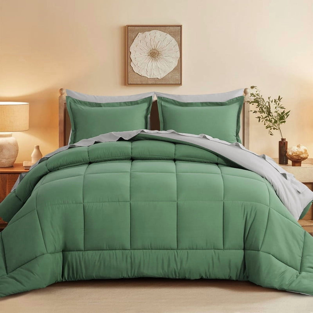 Hypoallergenic Cloud Grass Green/Grey Queen Size Comforter Set,3-Pieces Reversible Comforter Set Soft and Lightweight,All Season Down Alte... - Luxurious Quilted Duvet Cover Set - Default Title