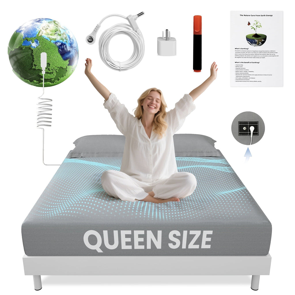 Wrinkle-Resistant Grounding Sheets Queen Size 90% Organic Cotton + 10% Pure Silver Fitted Bed Sheet Gray Fiber Grounding Sheet Earth Ce... - Cooling Hotel Quality Bedding Sheets and Pillowcases - Default Title