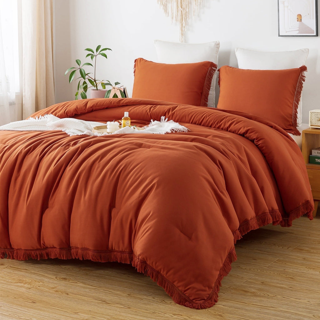 Heavyweight Warmth King Size Comforter Sets Burnt Orange, 3 Pieces Soft Fluffy Boho Bedding Comforter Sets for King Bed, All Season Terr... - Hypoallergenic Ultra-Fluffy Quilt for Winter - Default Title