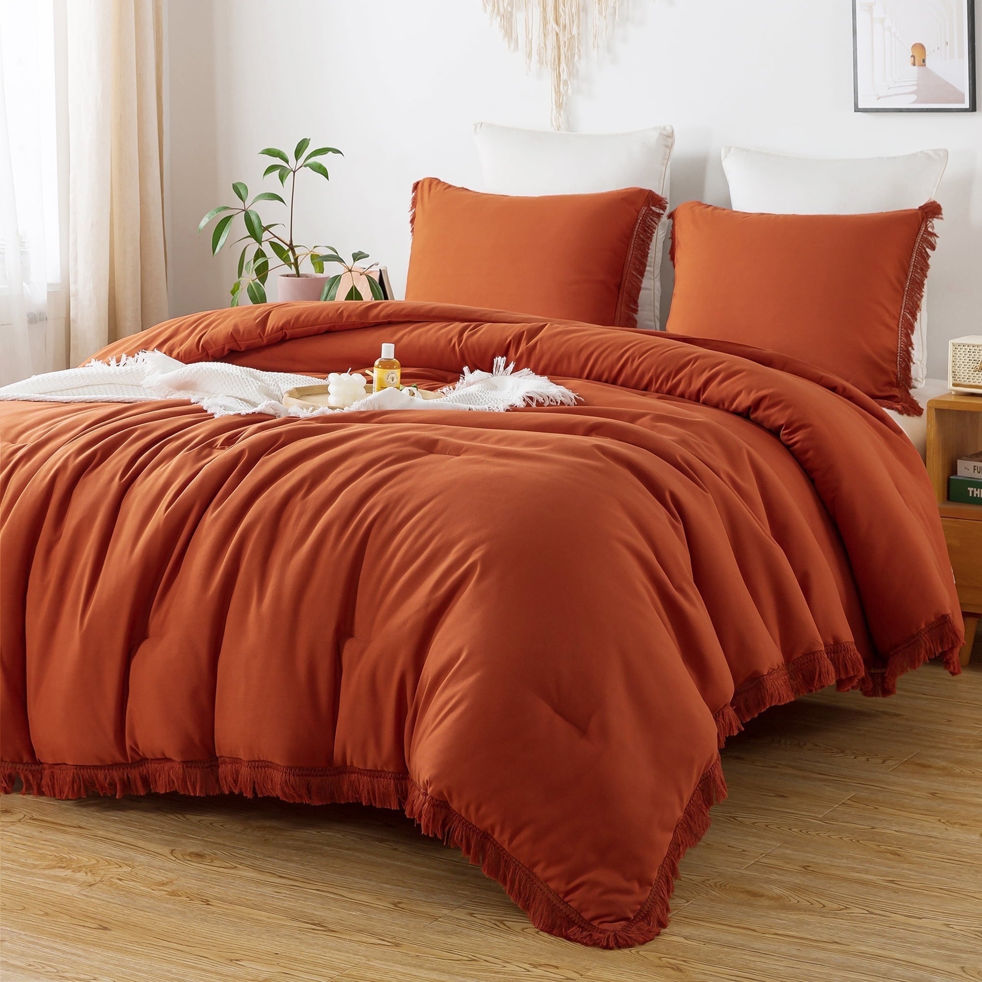 Heavyweight Warmth King Size Comforter Sets Burnt Orange, 3 Pieces Soft Fluffy Boho Bedding Comforter Sets for King Bed, All Season Terr... - Hypoallergenic Ultra-Fluffy Quilt for Winter - Default Title
