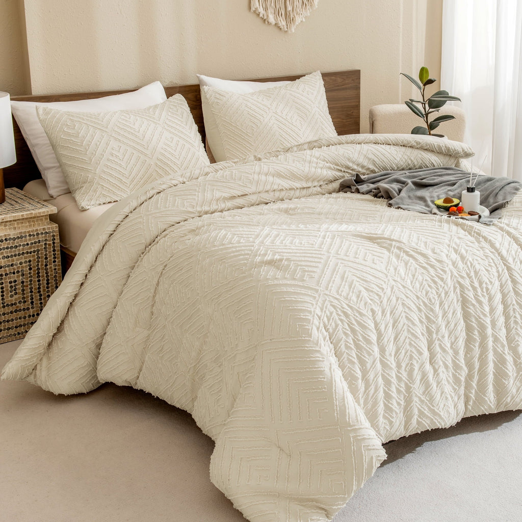 Heavyweight Warmth King Size Comforter Sets Beige - 3 Pieces Cream Boho Bedding Comforter Set for King Bed - Soft Fluffy Tufted Textured... - Cloud-Like Soft Lightweight Bed Comforter - Default Title