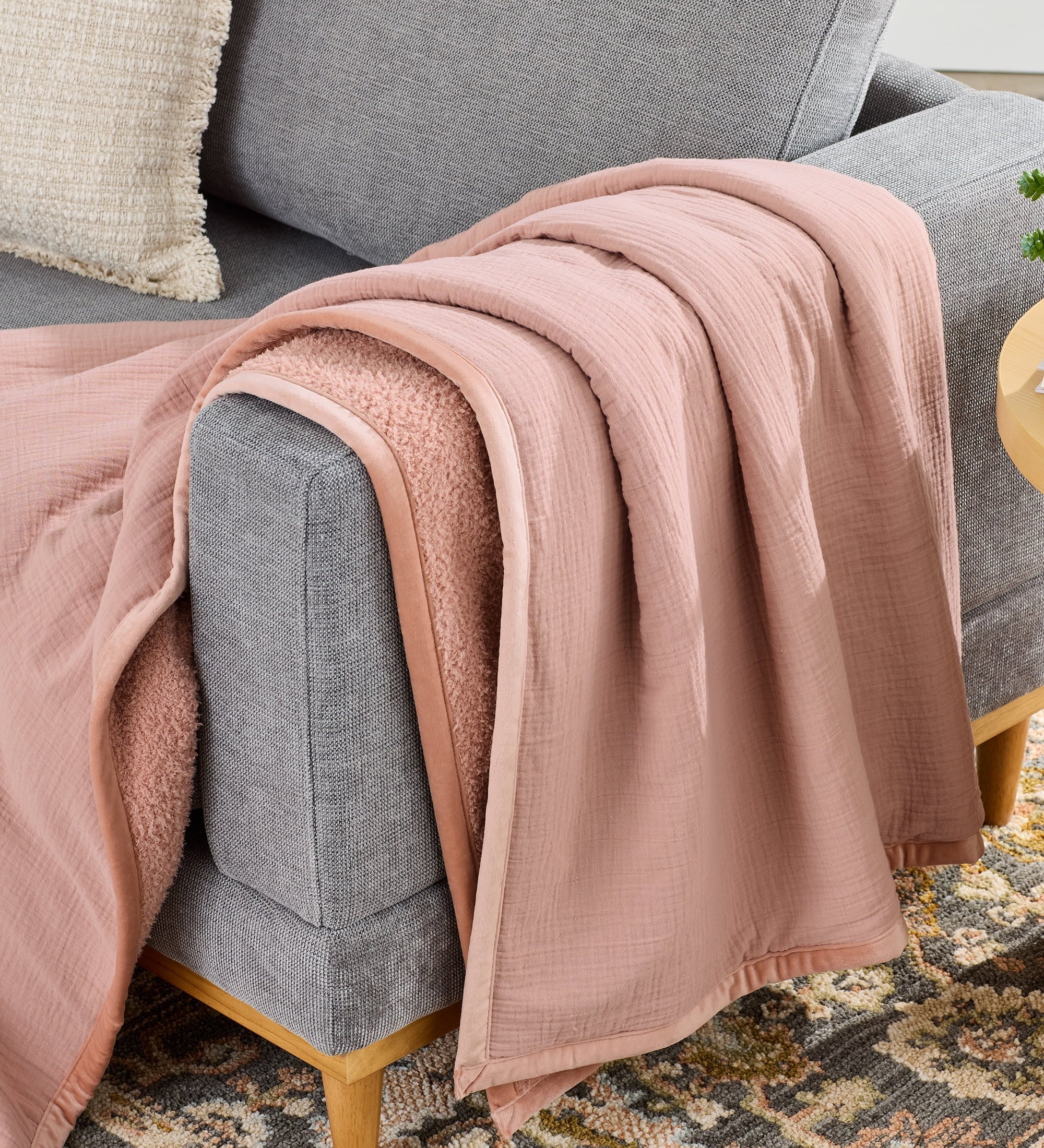 Decorative Knitted Gauze Reverse to Cozy Knit Super Soft Throw Blanket, Oversized, Antique Blush - Luxury Knitted Decorative Throw Blanket with Fringes - Default Title