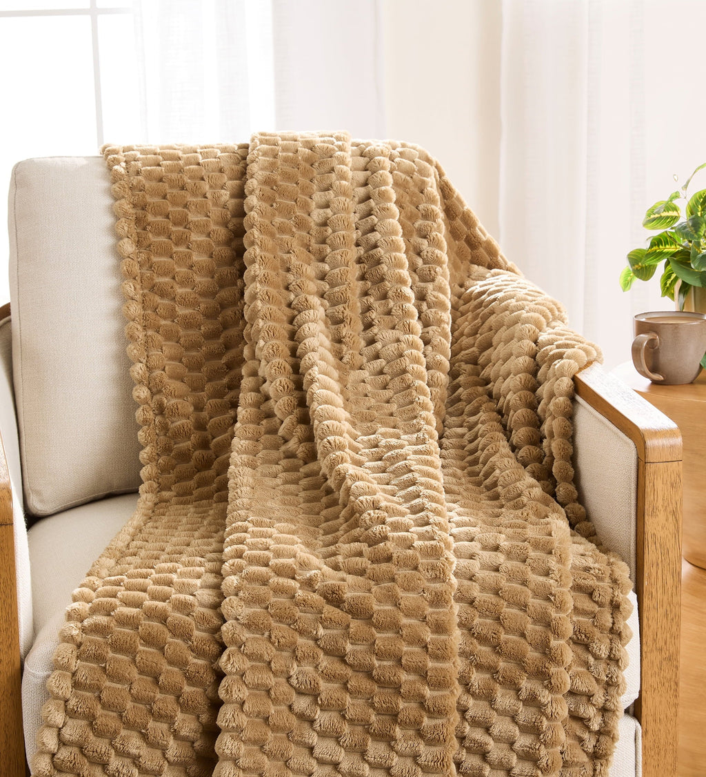 Reversible Sherpa Textured Velvet Plush Oversized Throw Blanket in Dark Caramel - Super Soft Reversible Sherpa Flannel Blanket - Default Title