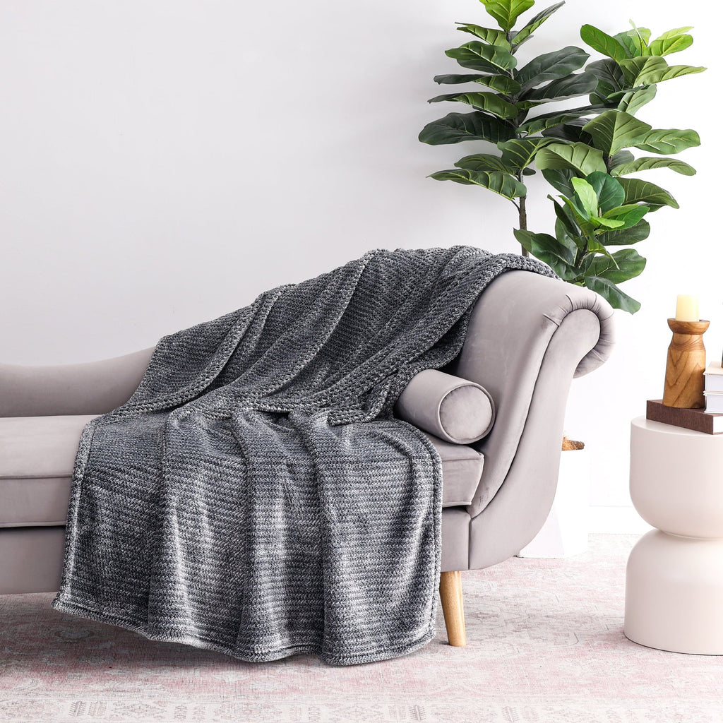 Lightweight Warm Plush Textured Heathered Soft Oversized Throw Blanket, Gray - Lightweight Plush Warm Blanket for All Seasons - Default Title
