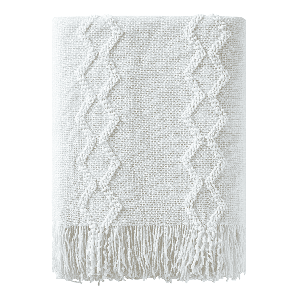 Super Soft Flannel Fluffy Chenille Knitted Fringe Throw Blanket, Lightweight Soft Cozy Bed Sofa Chair Blanket, White, 50" x 60" - Super Soft Reversible Sherpa Flannel Blanket - Default Title